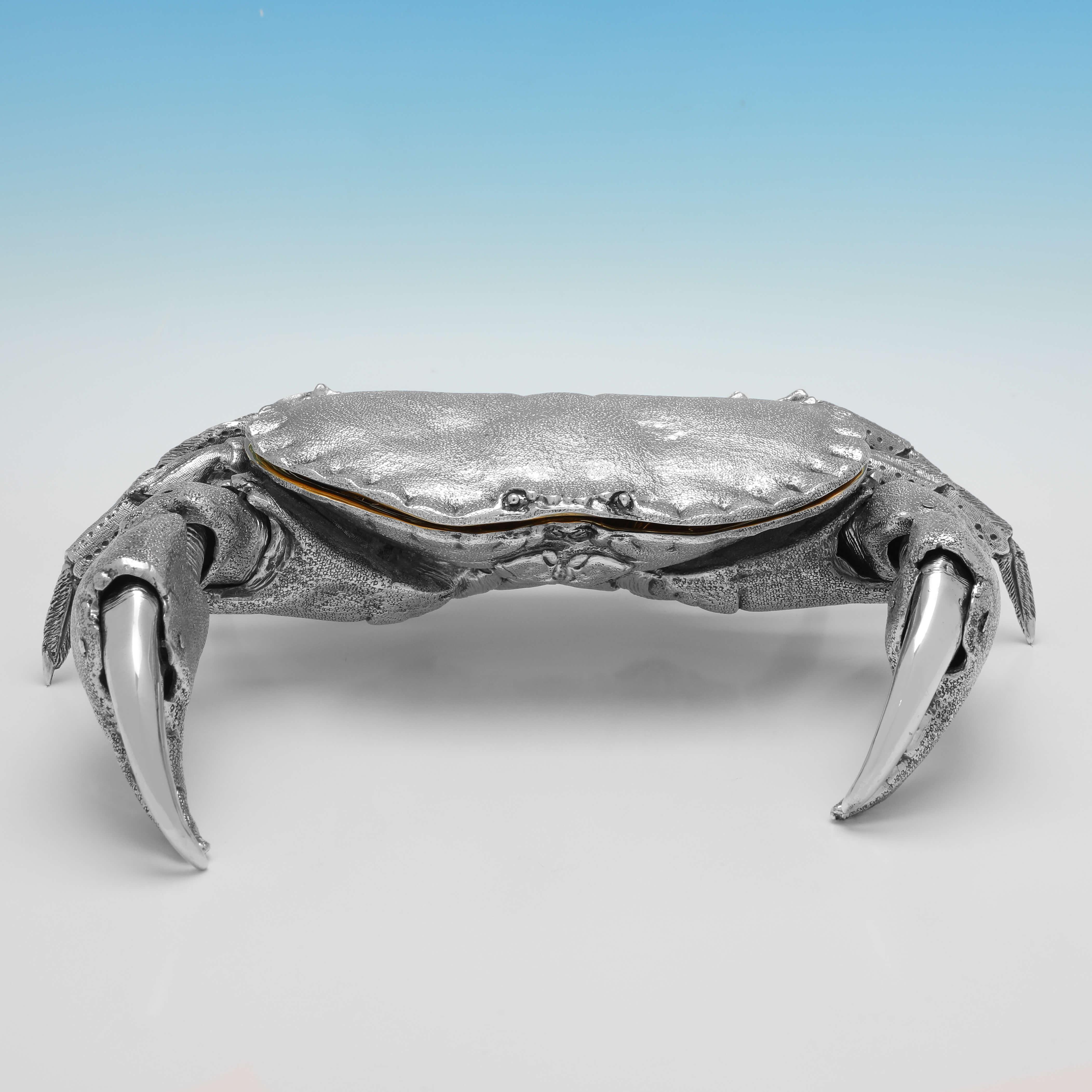 Contemporary Life Sized & Heavy Sterling Silver Crab Model, Crab Serving Dish, Made in 2007