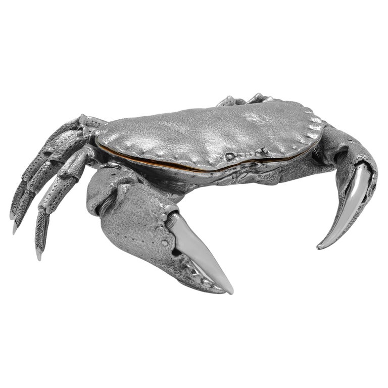 Life Sized & Heavy Sterling Silver Crab Model, Crab Serving Dish, Made in 2007 For Sale