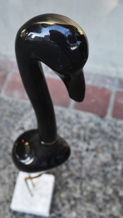 Life-Sized Italian Black Marble Flamingo Sculpture with Carrara Marble Bas