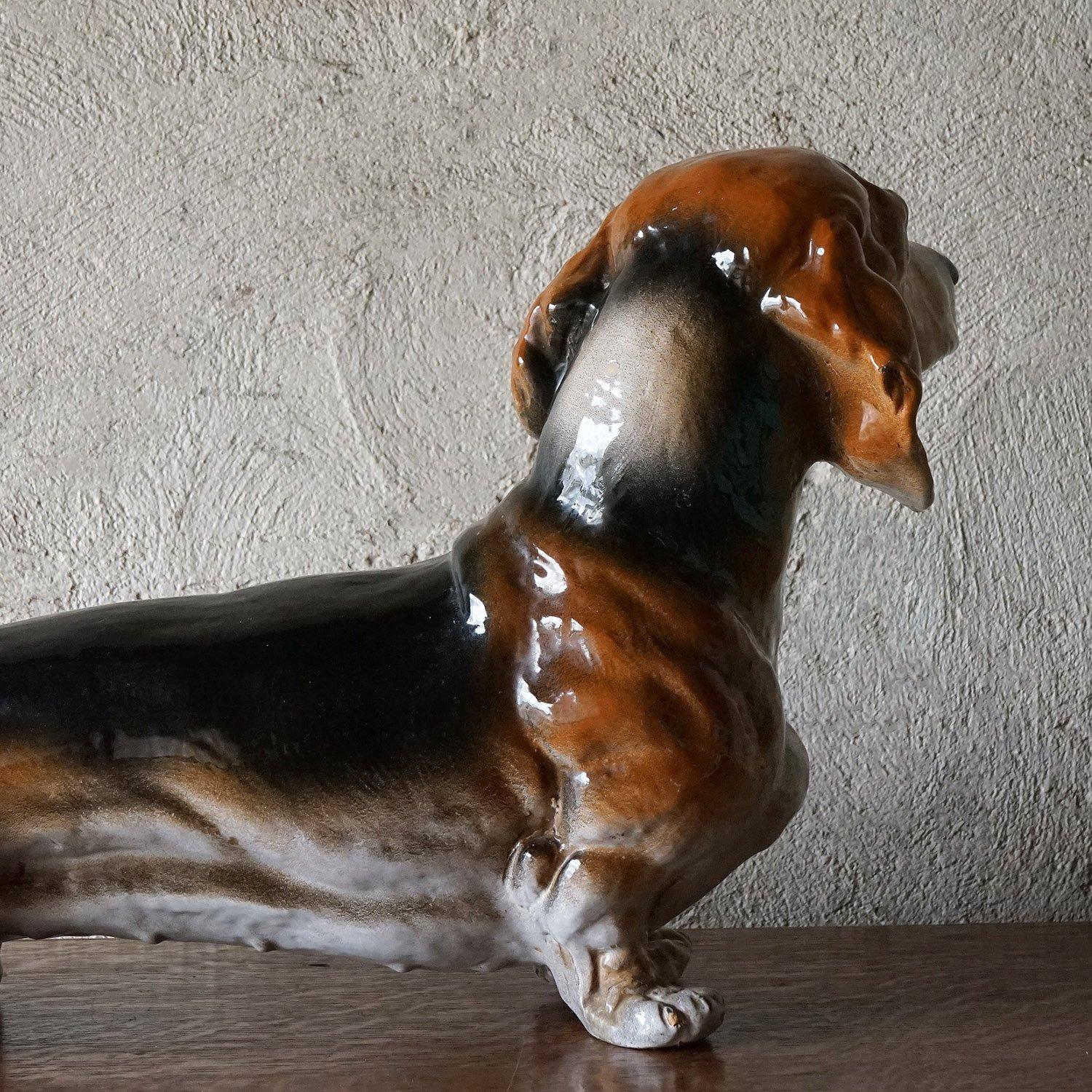 Life Sized Italian Ceramic Dachshund Sculpture, 1960s Mid Century Sausage Dog For Sale 1