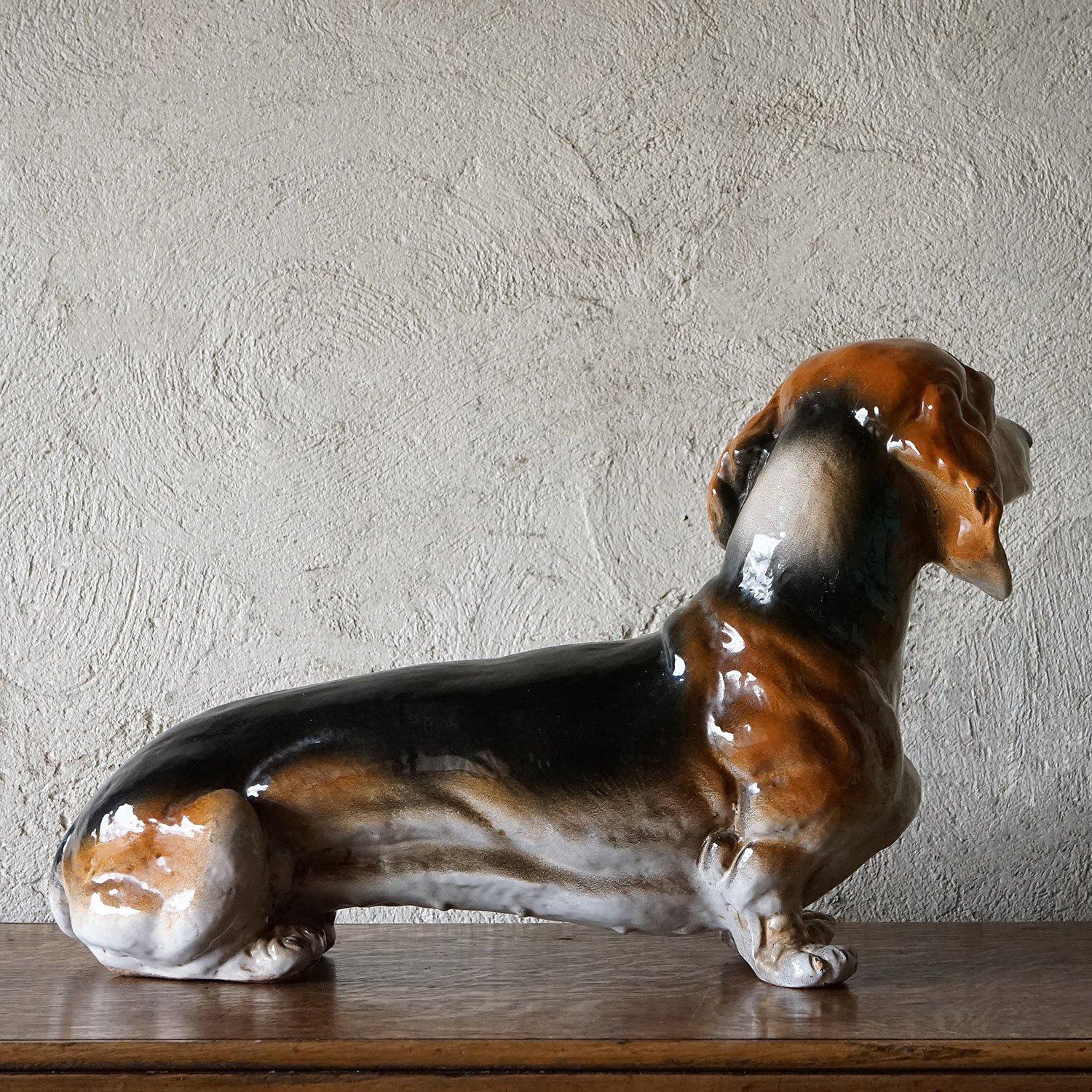 Life Sized Italian Ceramic Dachshund Sculpture, 1960s Mid Century Sausage Dog For Sale 2