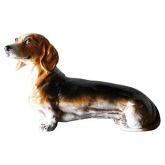 Life Sized Italian Ceramic Dachshund Sculpture, 1960s Mid Century Sausage Dog 
