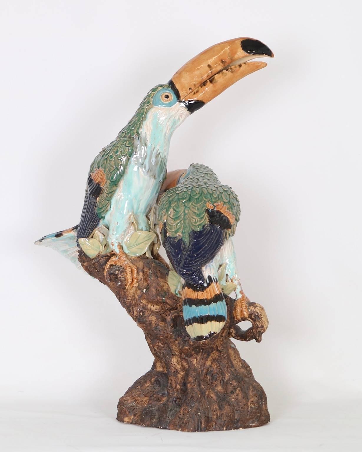 Life-Sized Italian Majolica Toucan Sculpture In Excellent Condition In New York, NY