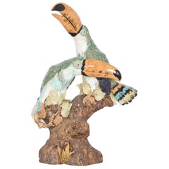 Life-Sized Italian Majolica Toucan Sculpture Life-Sized Italian Majolica Toucan Sculpture