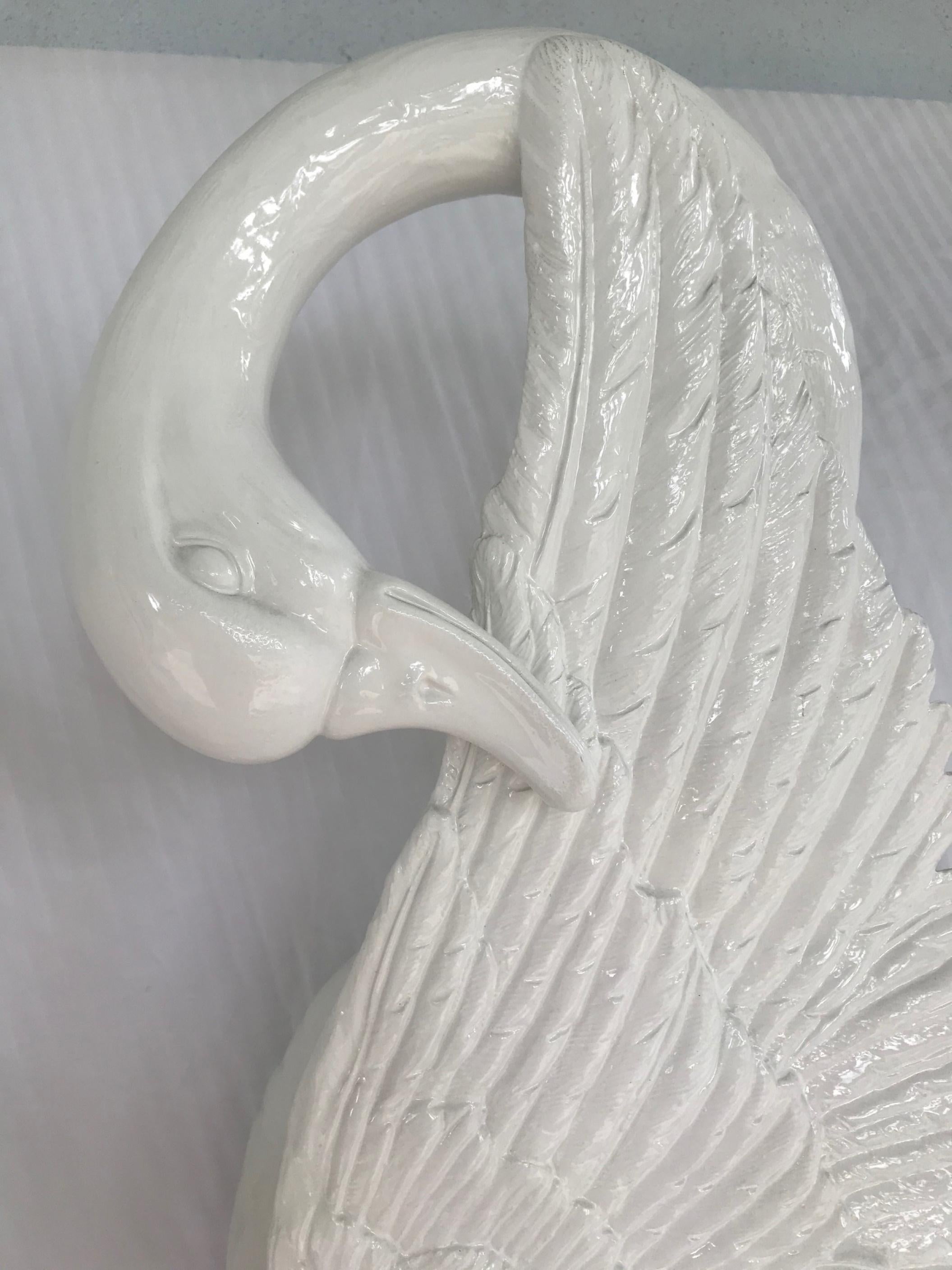 Life-Sized Pair of Swans Hollywood Regency Italian Ceramic Sculptures 2