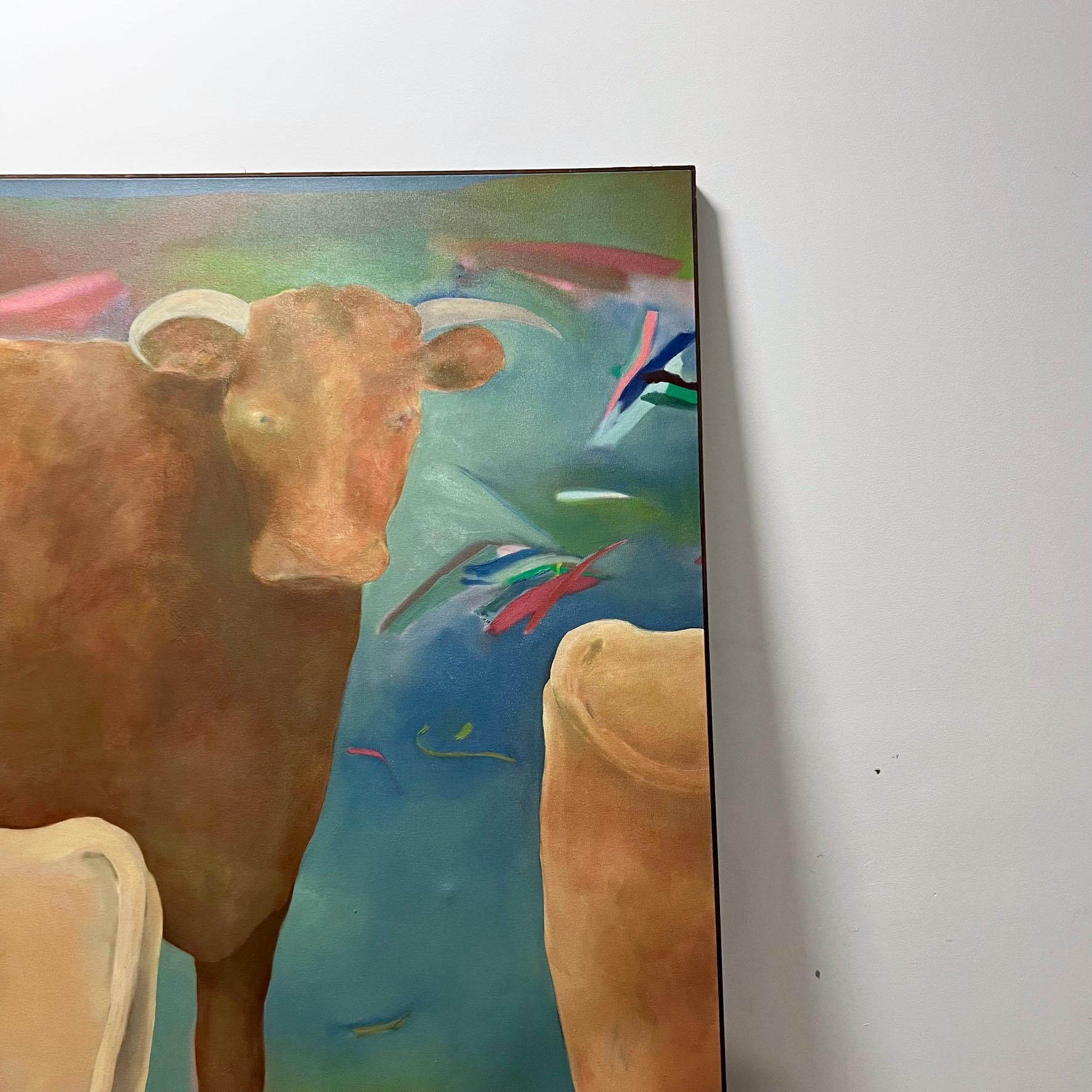 Life-Sized Post Modern Pastoral Painting by Pat Monson d. 1981 In Good Condition For Sale In Peabody, MA