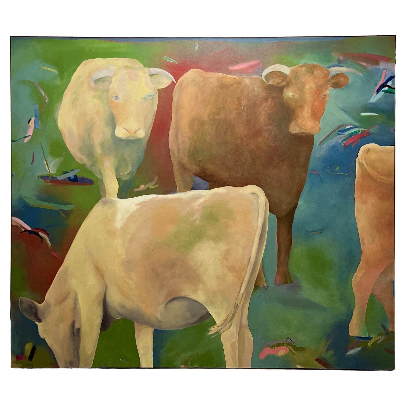 Peinture pastorale post-moderne grandeur nature de Pat Monson, datant de 1981