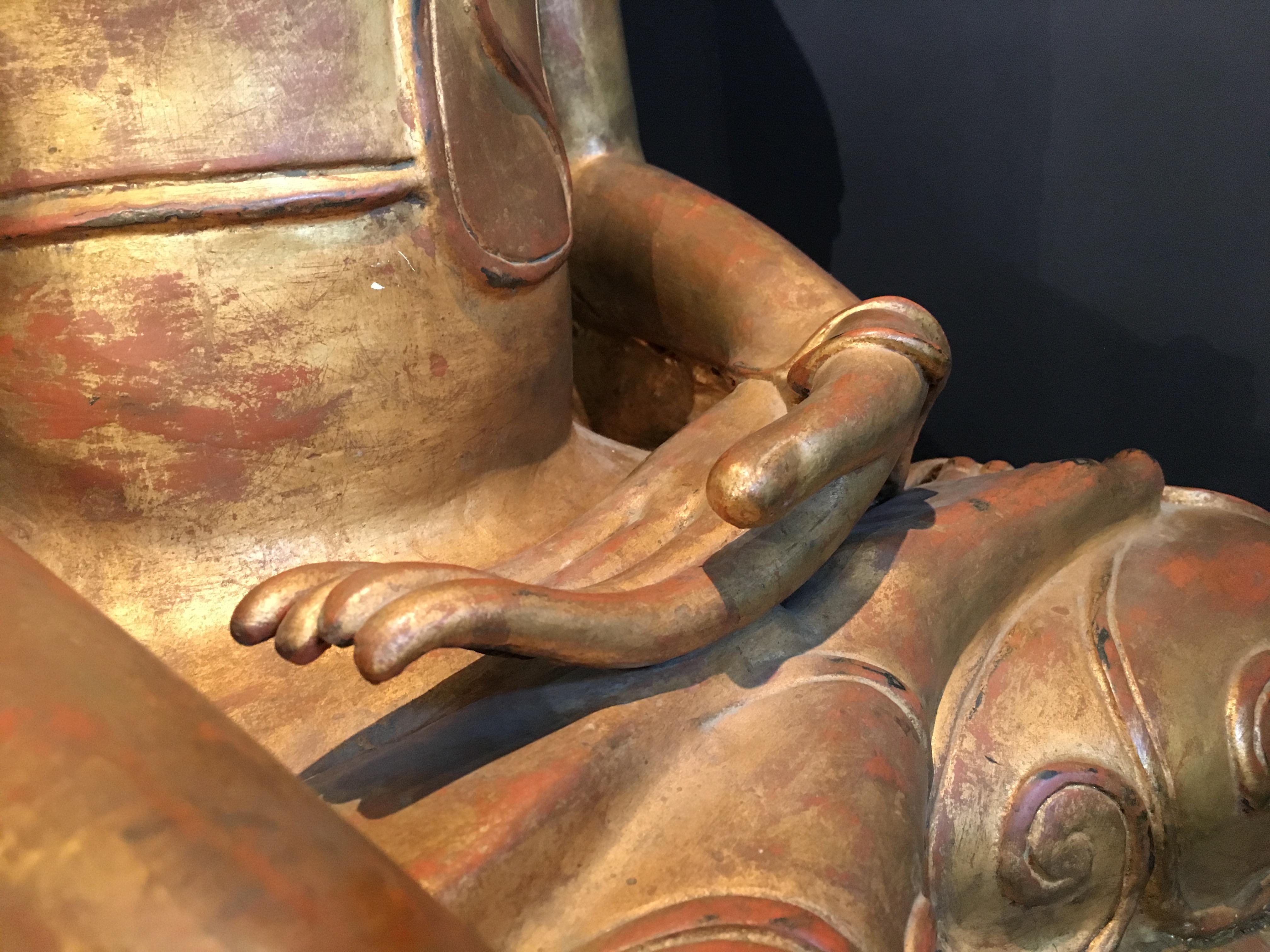 Bouddha Shan grandeur nature en laque dorée birmane et papier mâché, vers 1900 en vente 6