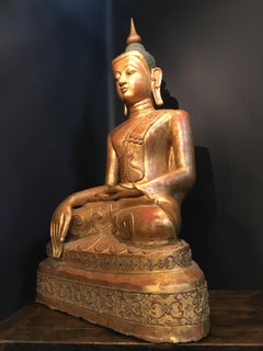 Life-Sized Shan Burmese Gilt Lacquer Papier Mâché Buddha, circa 1900