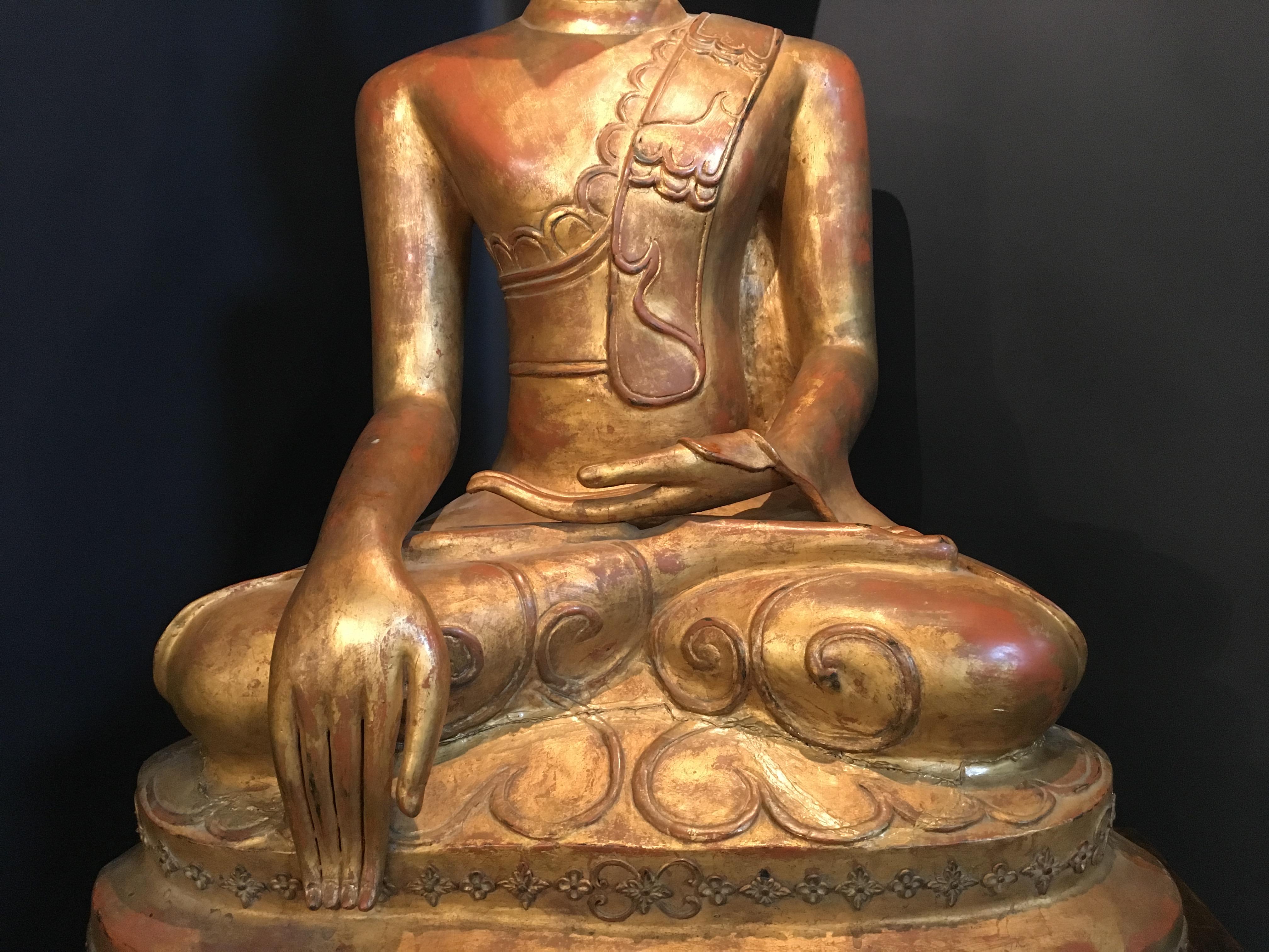 Life-Sized Shan Burmese Gilt Lacquer Papier Mâché Buddha, circa 1900 For Sale 3