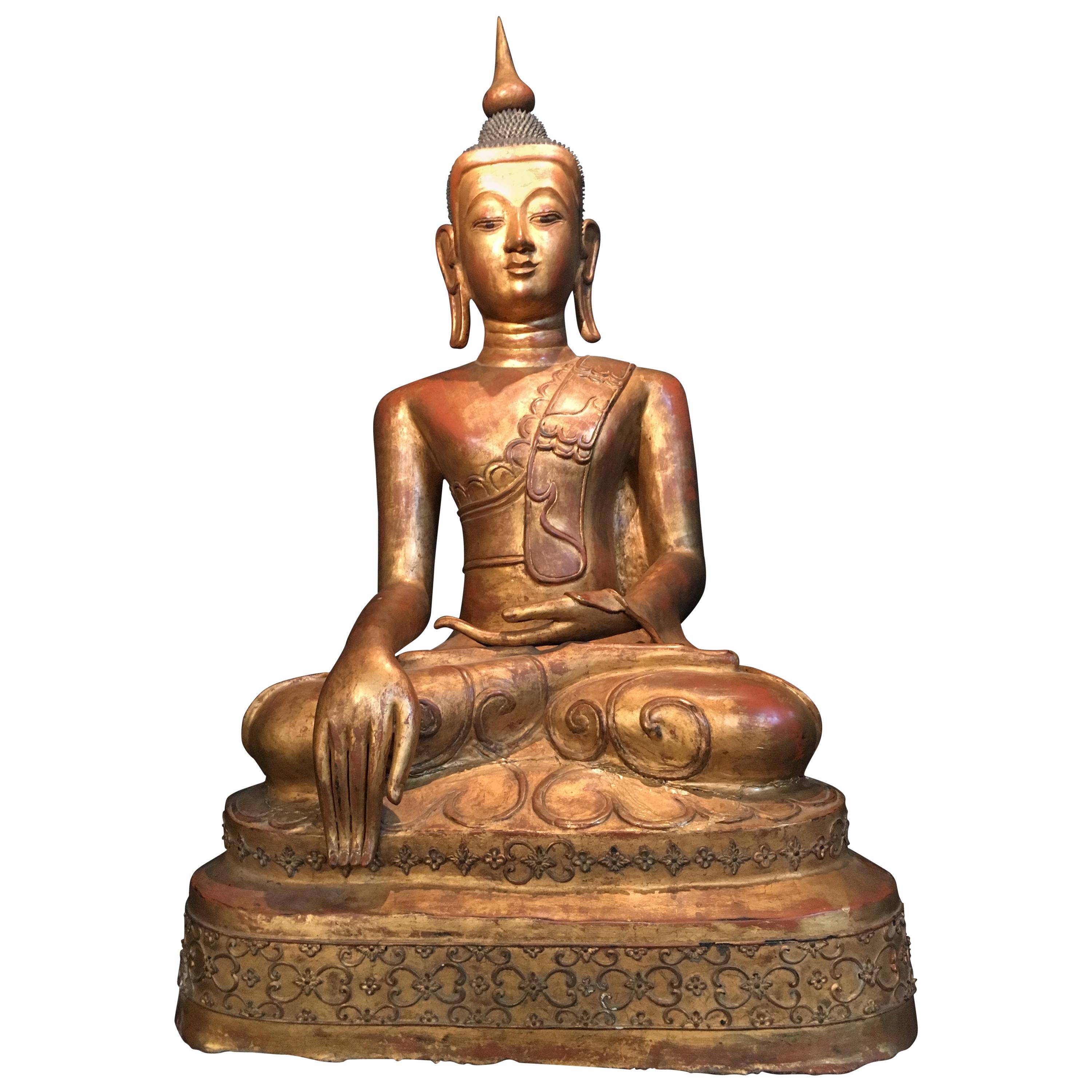 Life-Sized Shan Burmese Gilt Lacquer Papier Mâché Buddha, circa 1900 For Sale