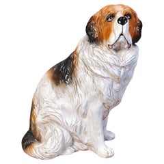 Life sized Vintage glazed terracotta St bernard dog sculpture, 1960s