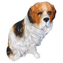 Life sized Vintage glazed terracotta St bernard dog sculpture, 1960s
