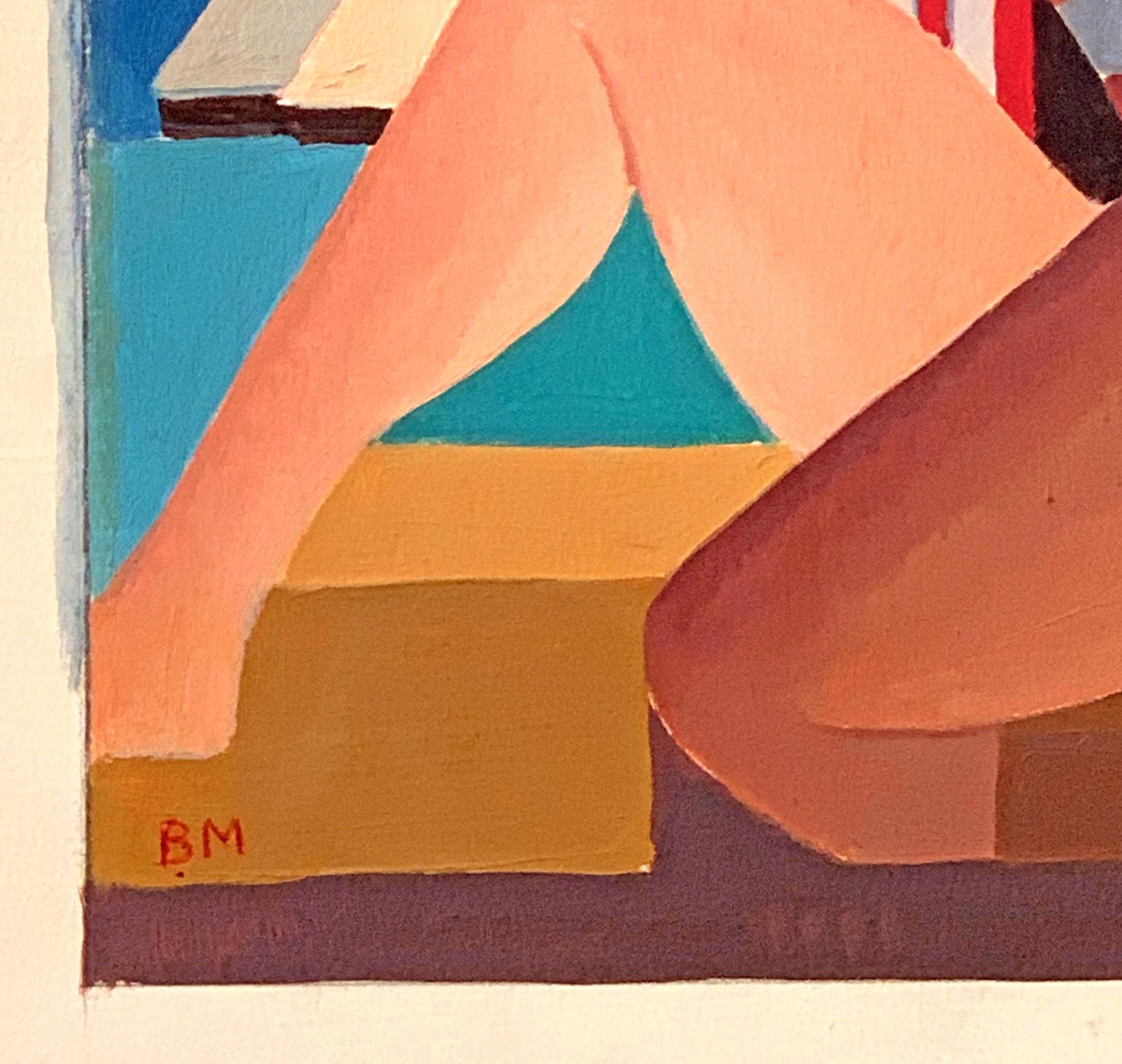 Peint « Lifeguard and Bather », scène de plage Art Déco stylisée de MacGurrin, 1938 en vente