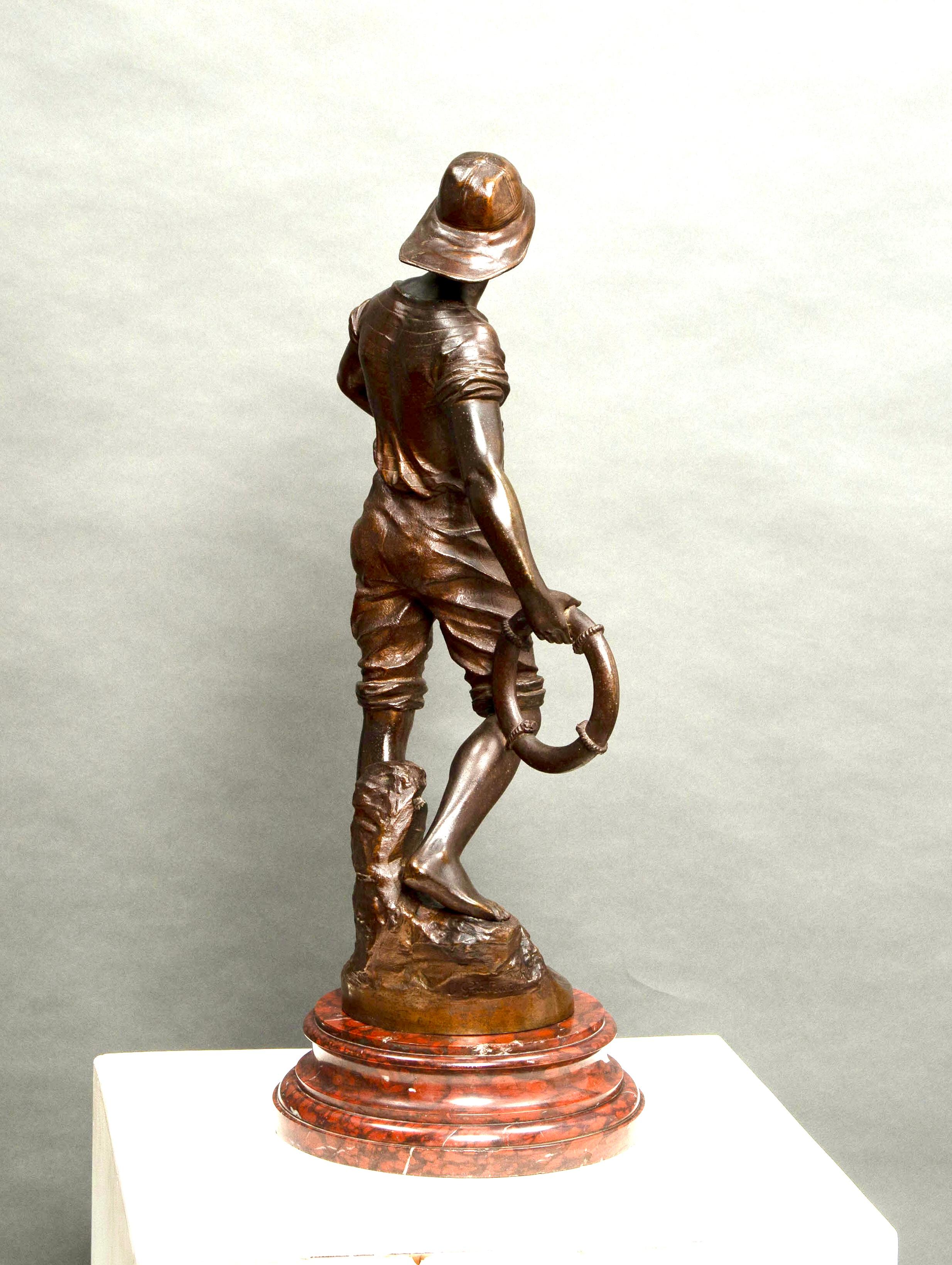 Lifeguard Bronze-Patina-Statue auf atemberaubendem Marmorsockel, signiert von GUILLEMIN im Zustand „Gut“ im Angebot in LA FERTÉ-SOUS-JOUARRE, FR