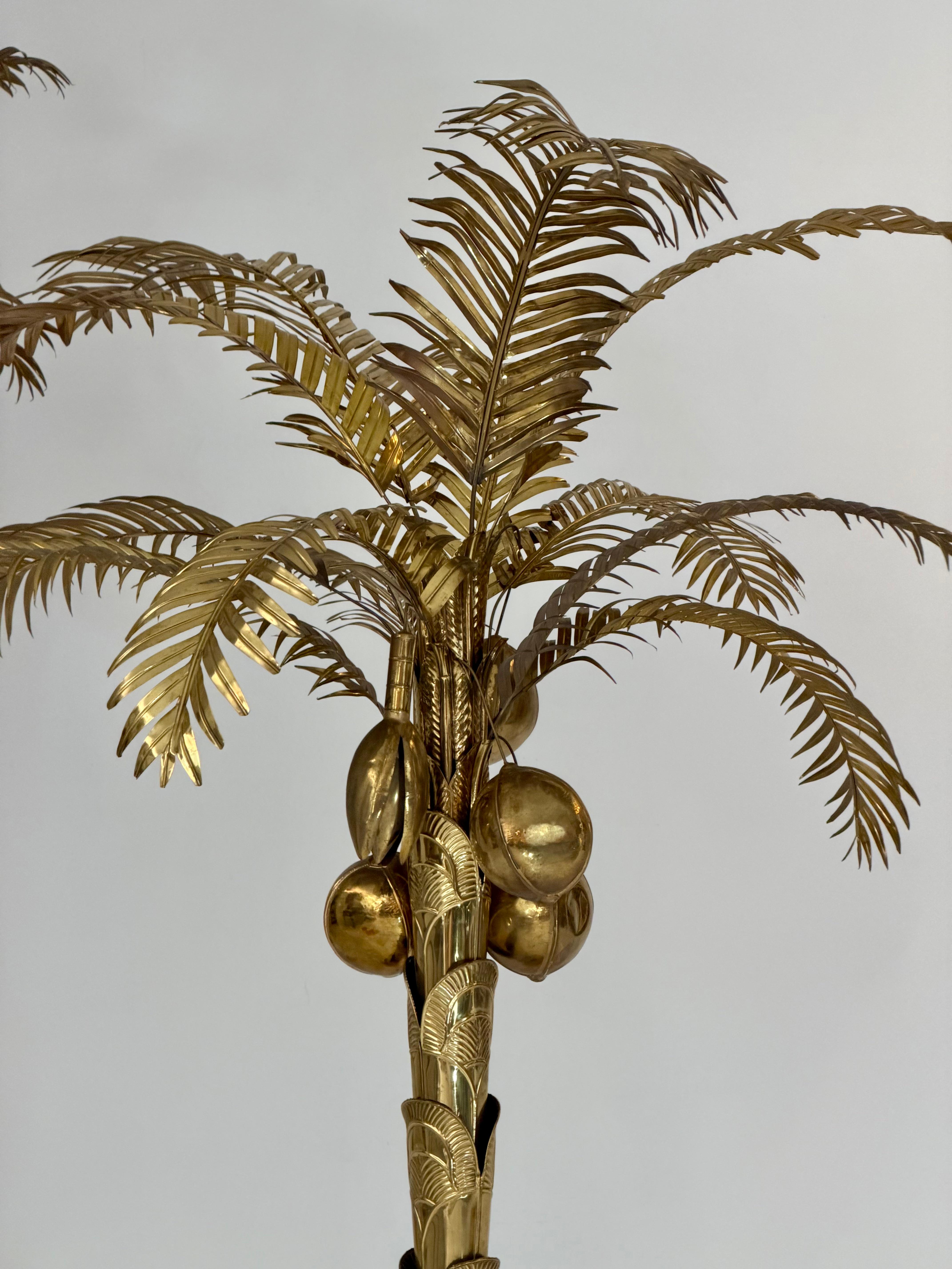 Hollywood Regency Lifelike Sculptural Brass Coconut Trees For Sale