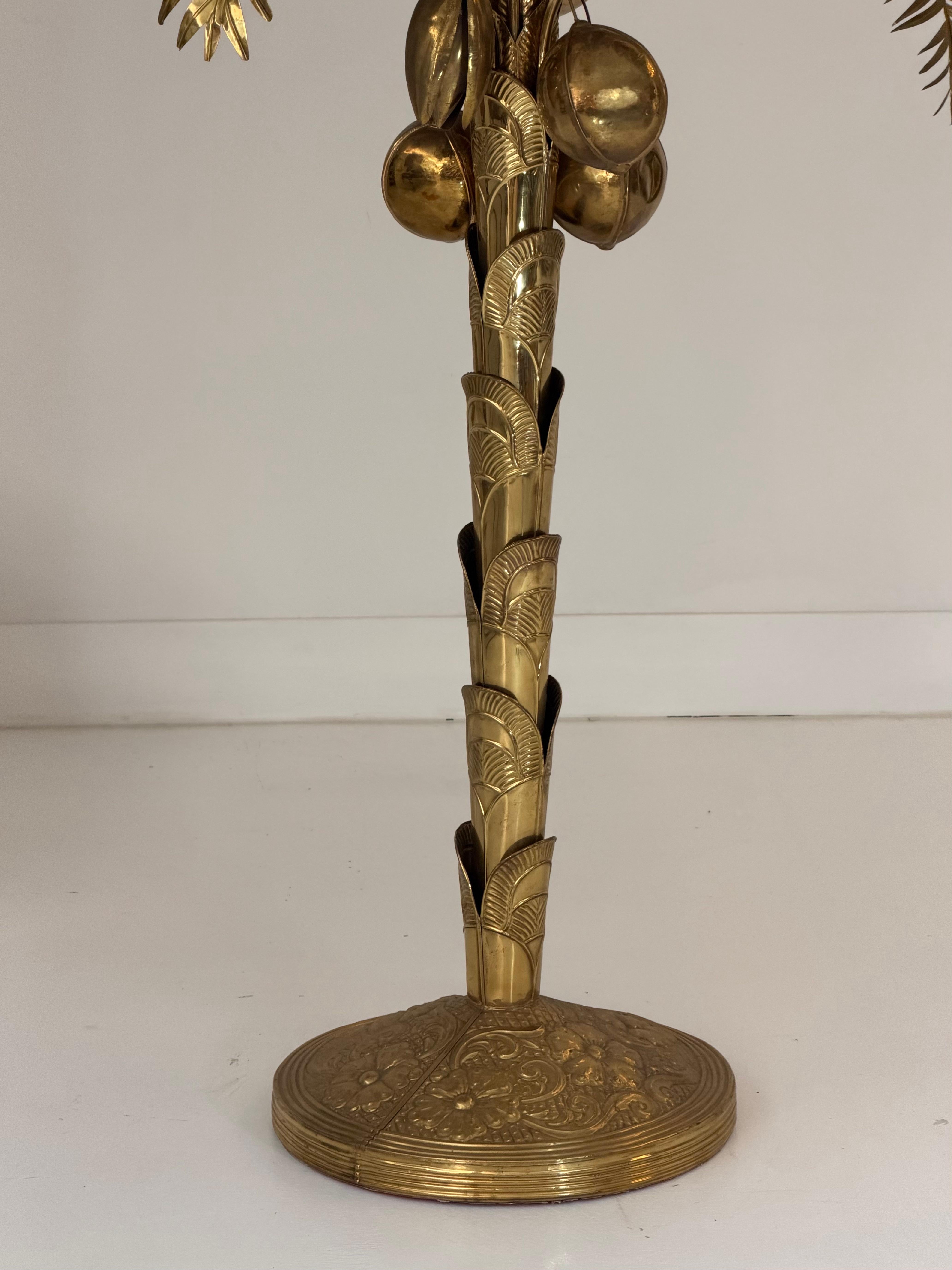 Embossed Lifelike Sculptural Brass Coconut Trees For Sale