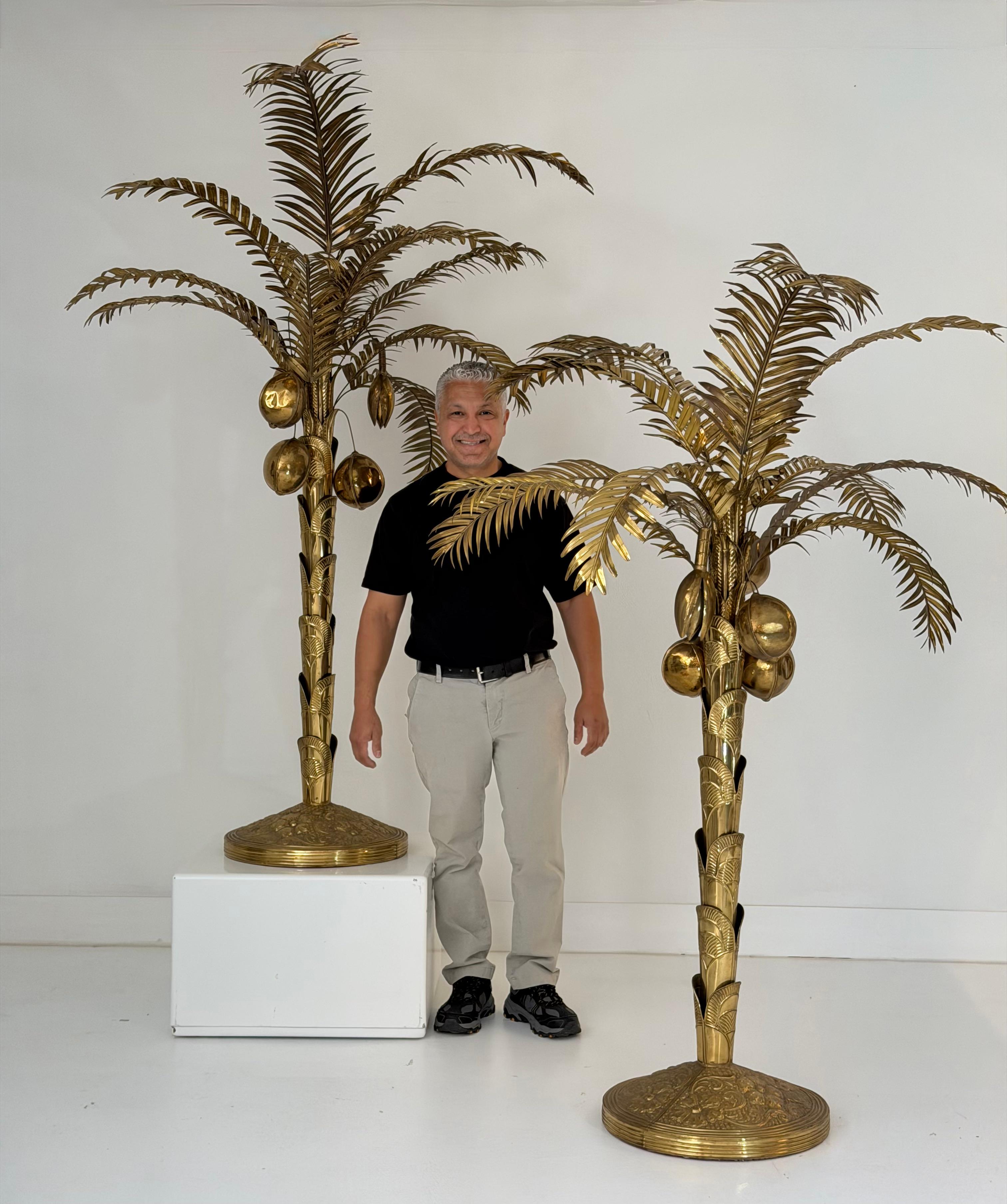 Lifelike Sculptural Brass Coconut Trees For Sale 1