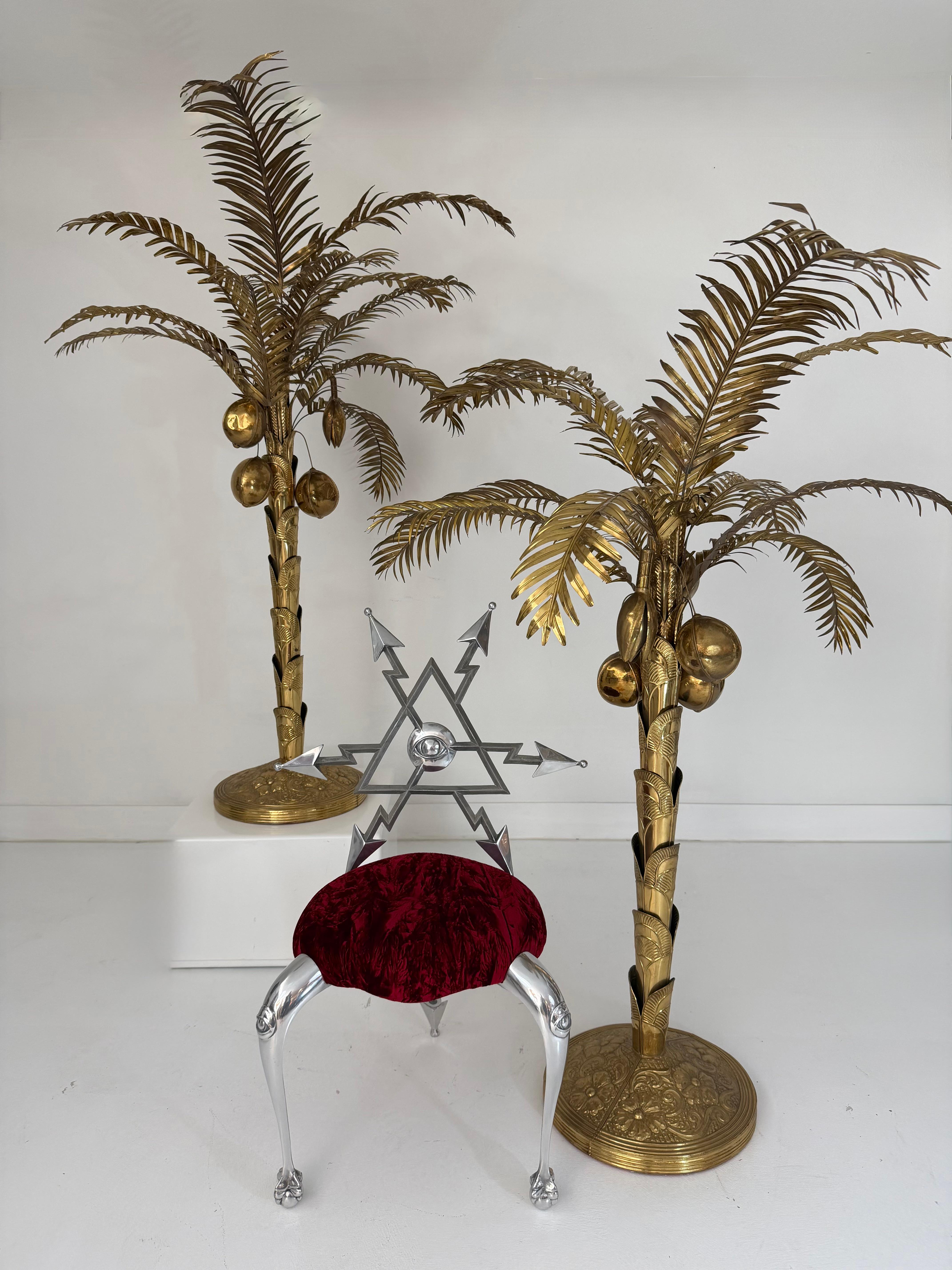 Lifelike Sculptural Brass Coconut Trees For Sale 2