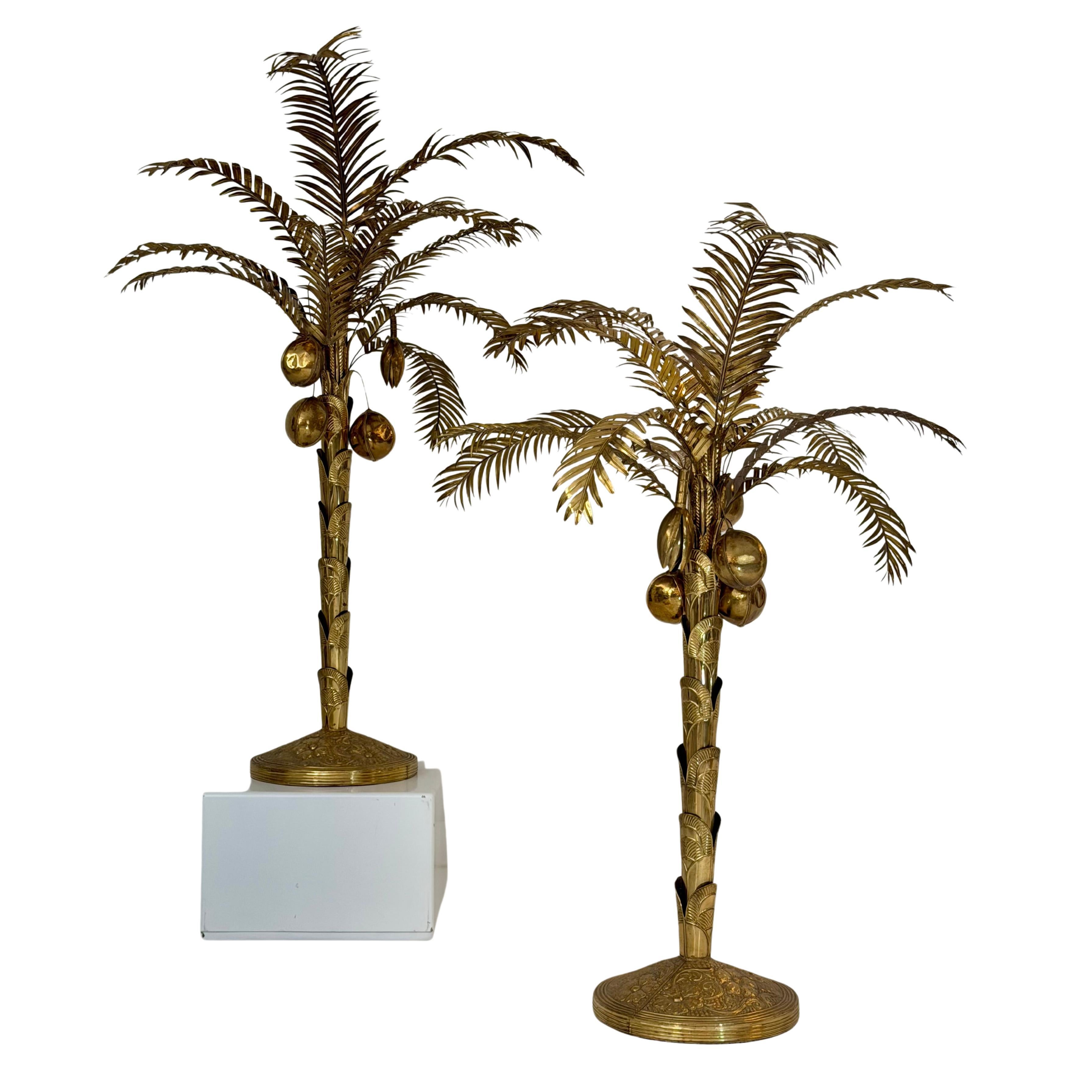 Lifelike Sculptural Brass Coconut Trees For Sale