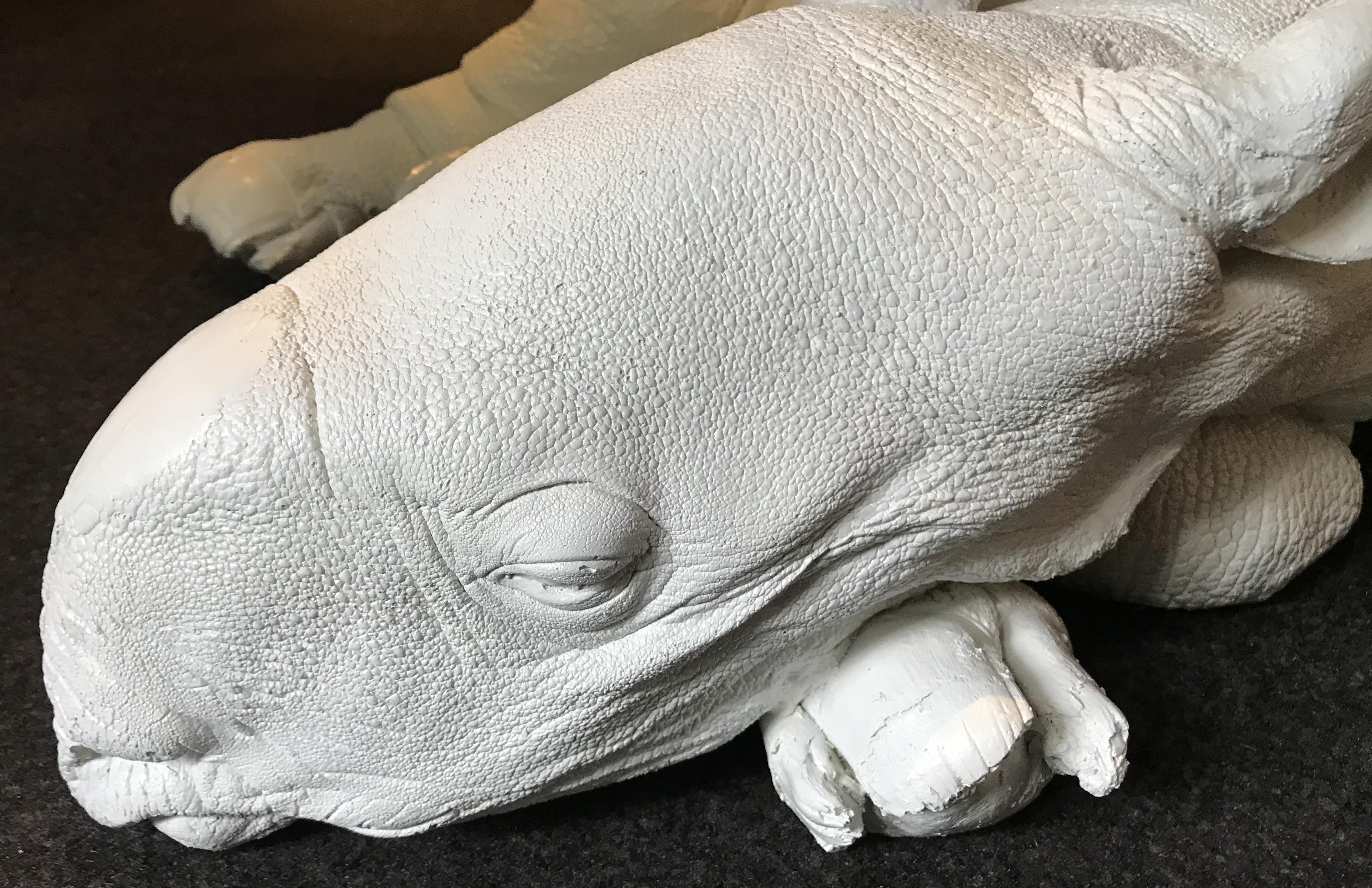 European Lifelike White Replica of a Rhino Calf For Sale