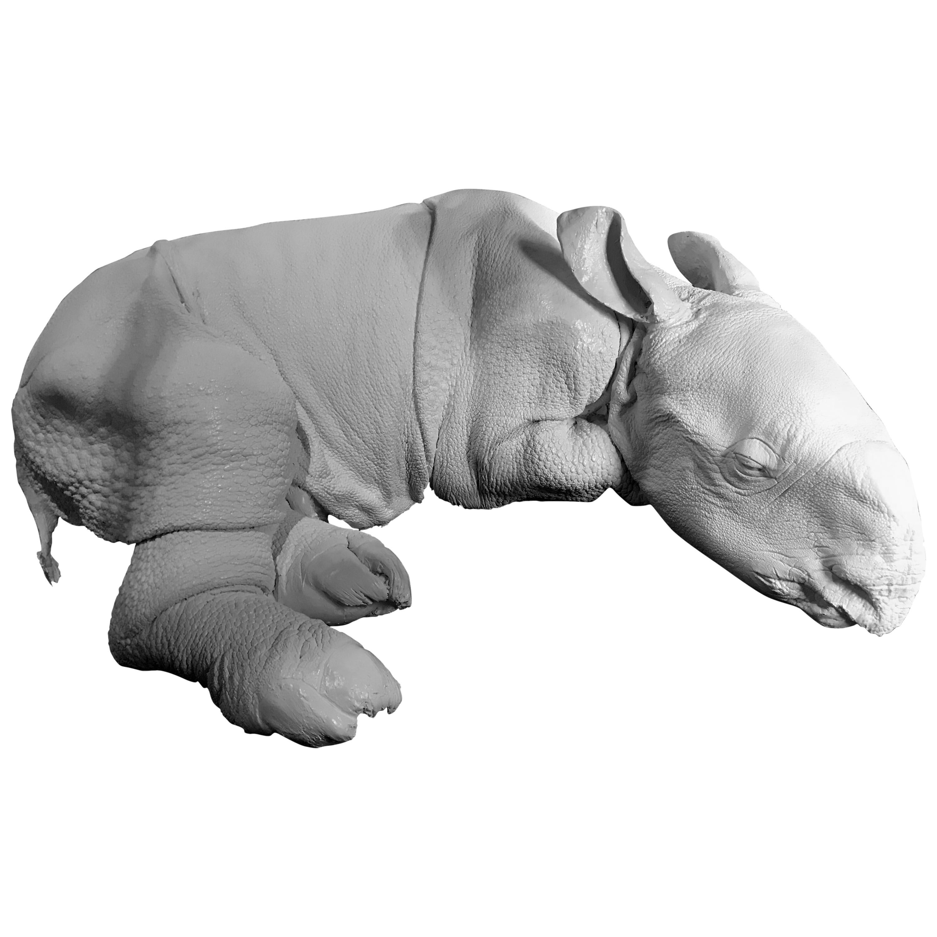 Lifelike White Replica of a Rhino Calf