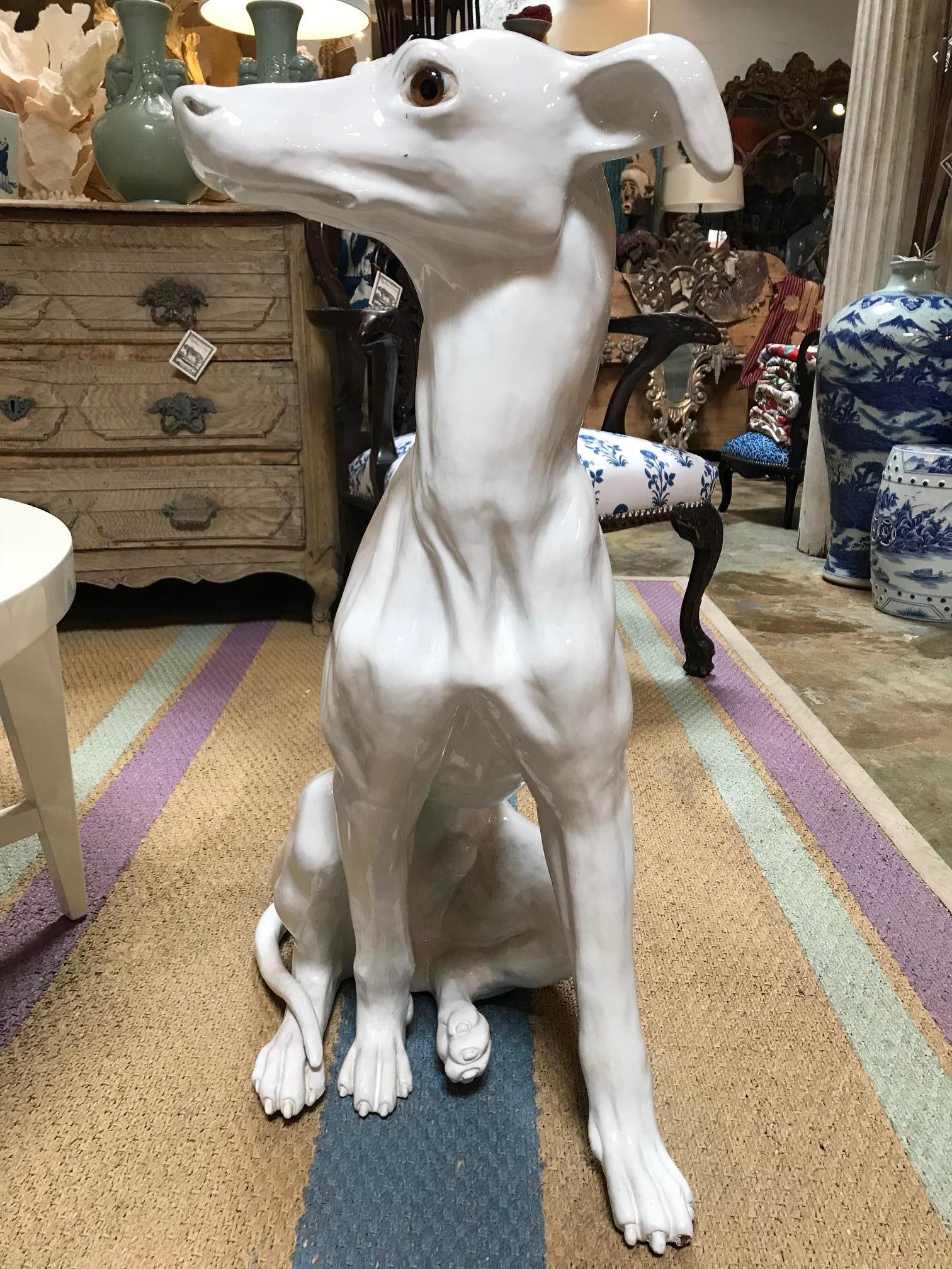 Lifesize 1940s Italian Ceramic Greyhound 2