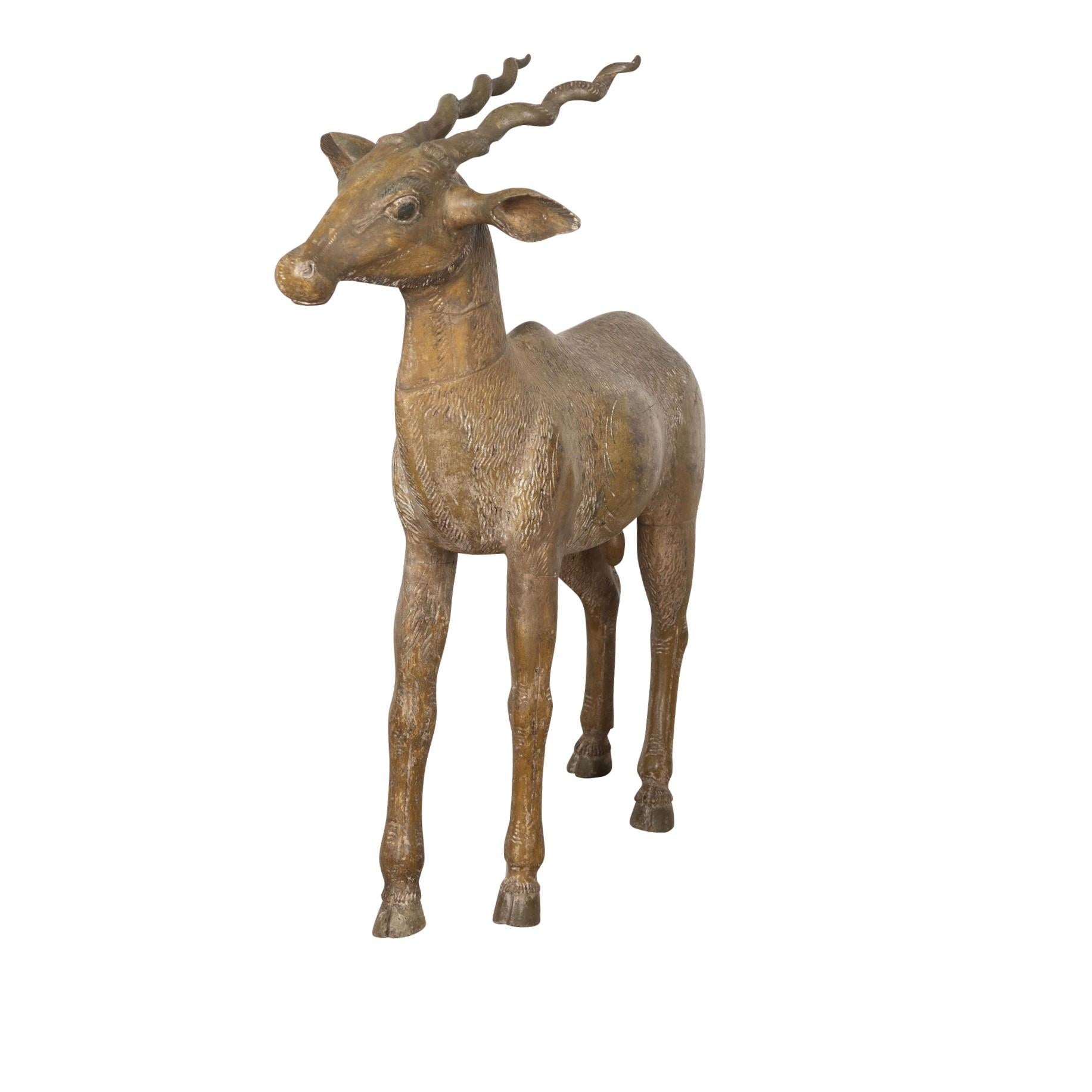 Country Lifesize 19th Century Quirky Carved Wood Antelope For Sale
