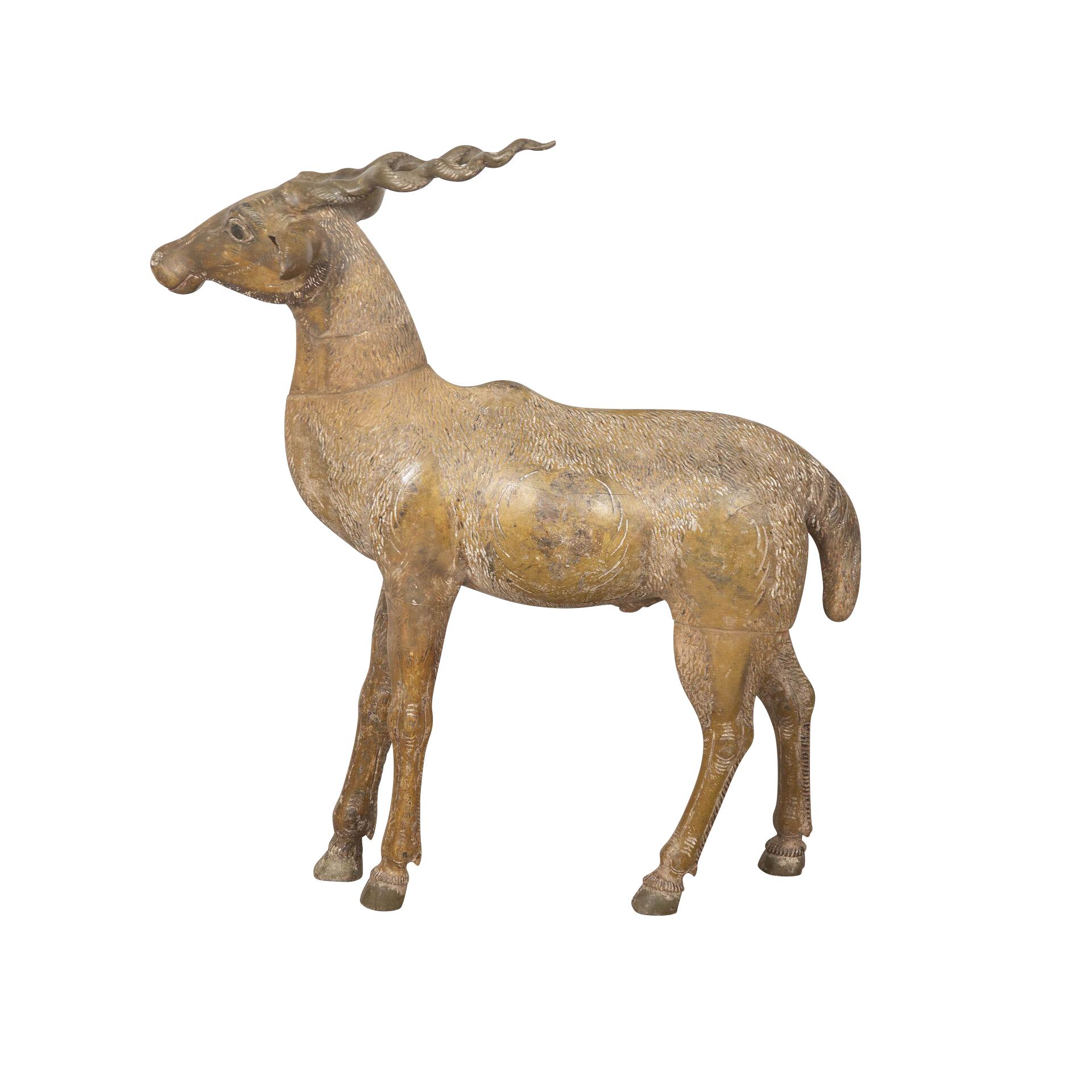 Indian Lifesize 19th Century Quirky Carved Wood Antelope For Sale