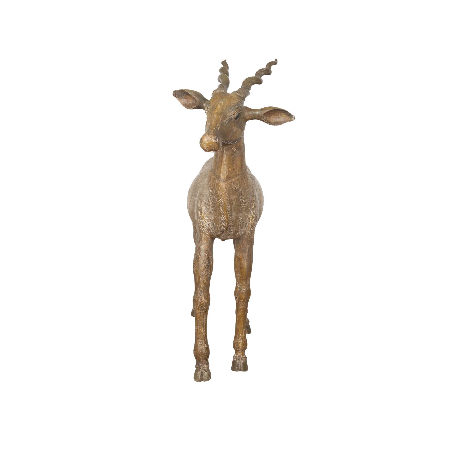 Lifesize 19th Century Quirky Carved Wood Antelope In Good Condition For Sale In Shipston-On-Stour, GB