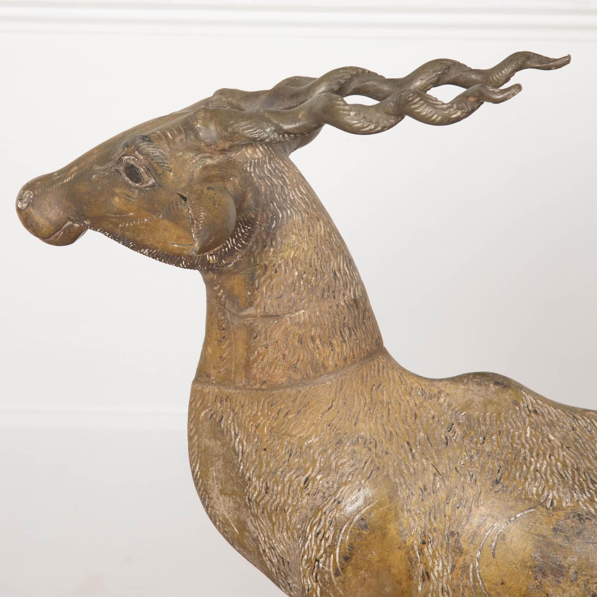 Lifesize 19th Century Quirky Carved Wood Antelope For Sale 1