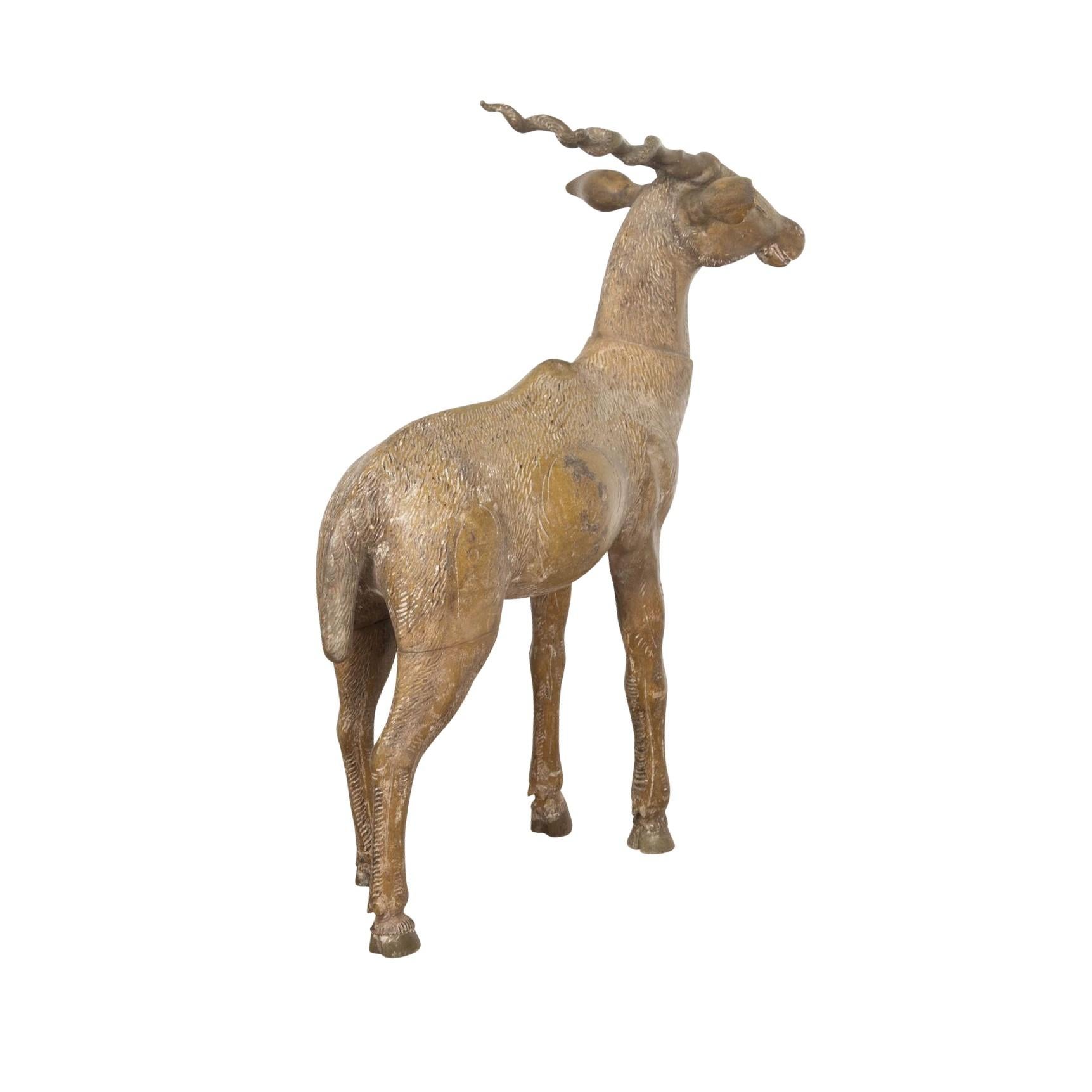 Lifesize 19th Century Quirky Carved Wood Antelope For Sale 2