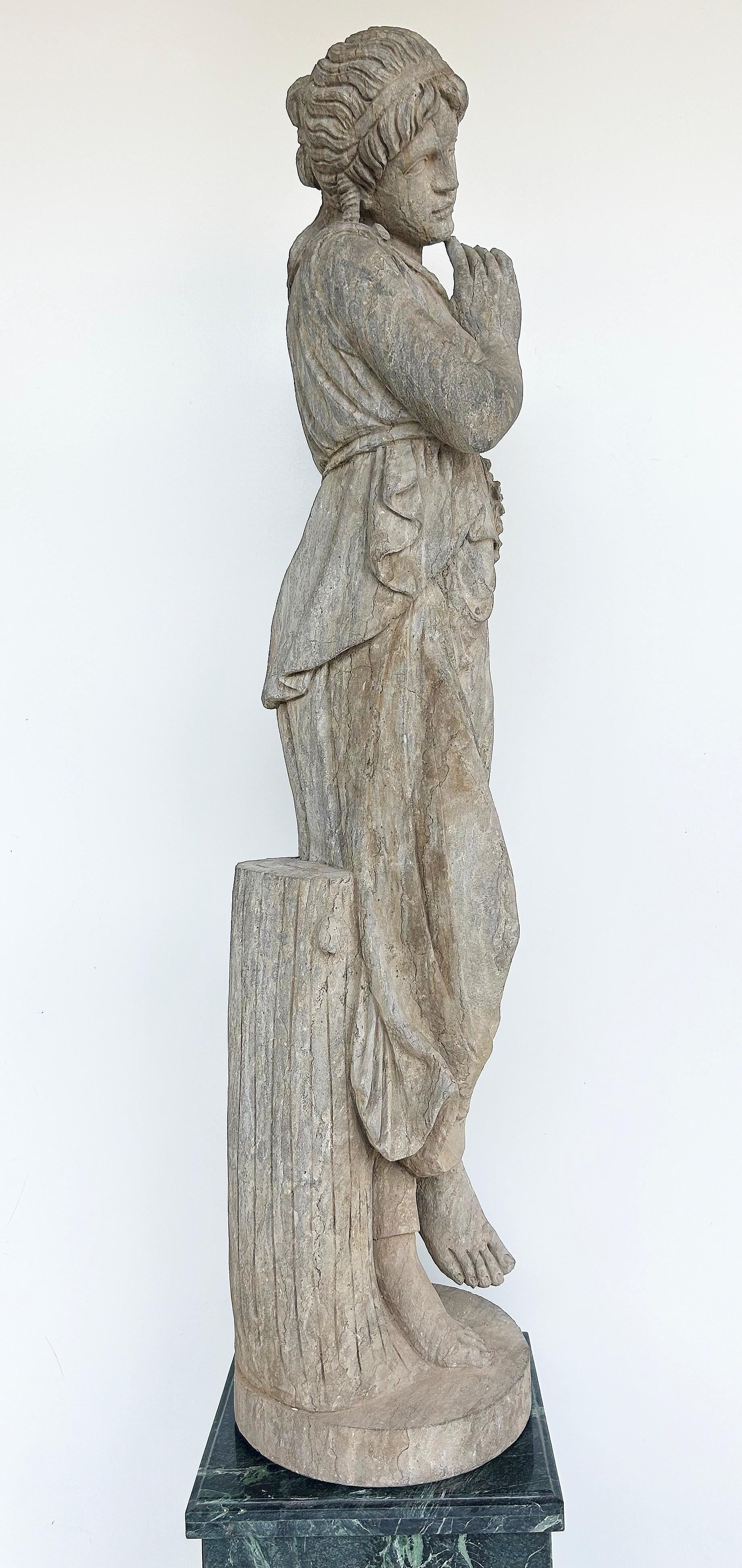 Lebensgroßes antikes klassisches Weibchen geschnitzt  Steinstatue auf einem Marmorsockel (Handgeschnitzt) im Angebot