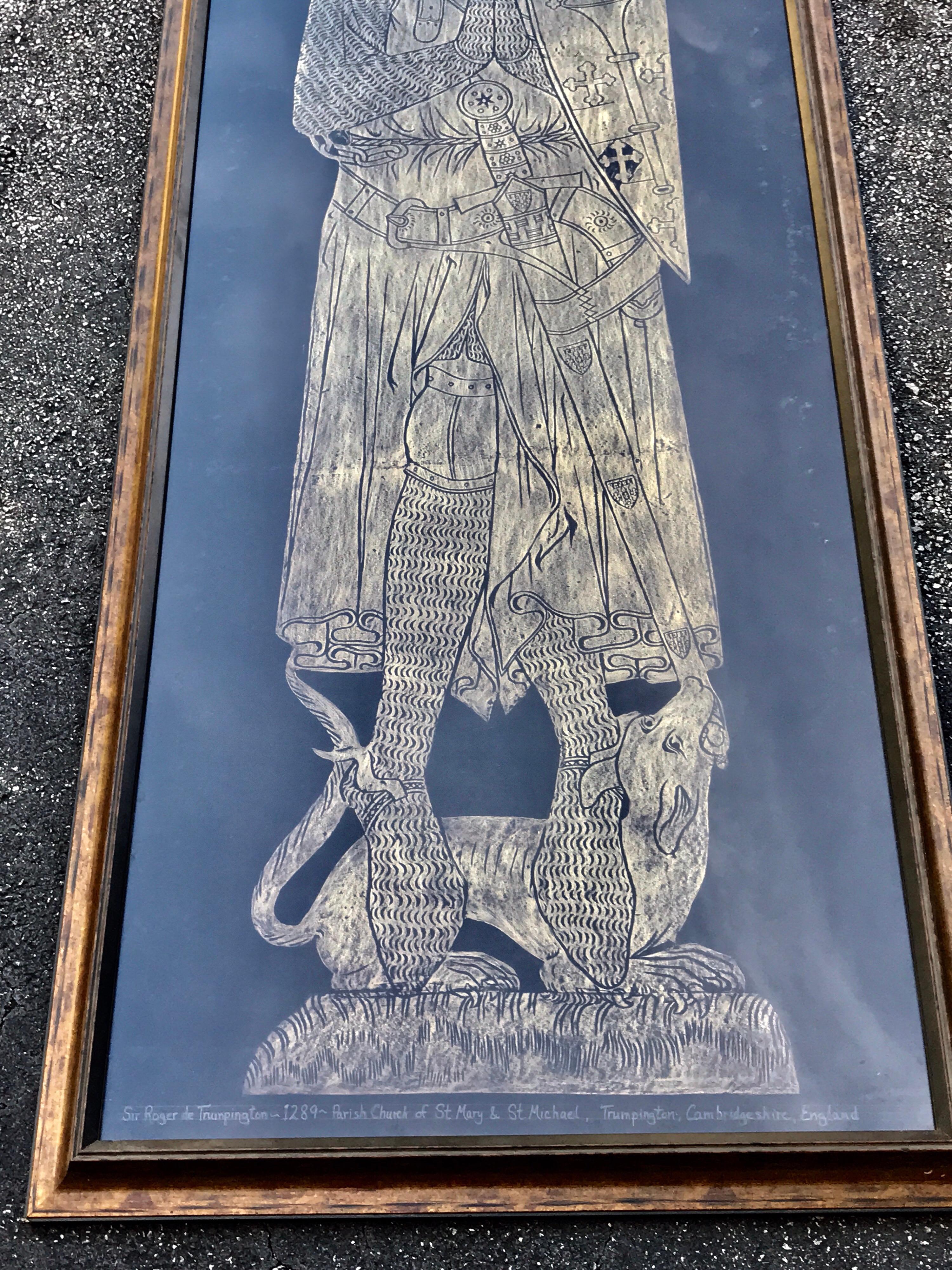 Medieval Lifesize Brass Rubbing of Sir Roger de Trumpington in Armour, 1289