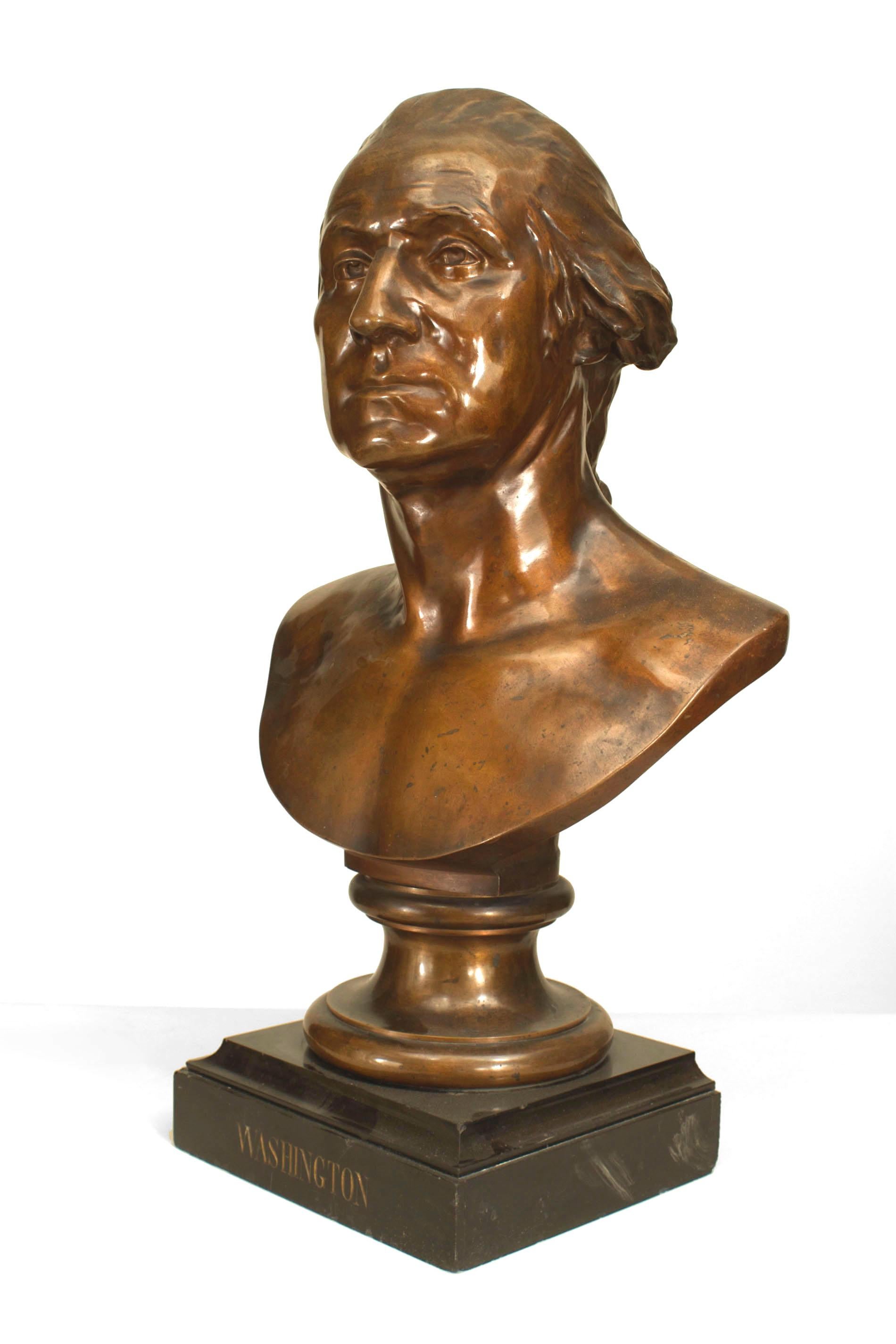 Life size bronze bust of George Washington on square shaped black marble base (signed BARBEDIENNE) 19th Cent.
