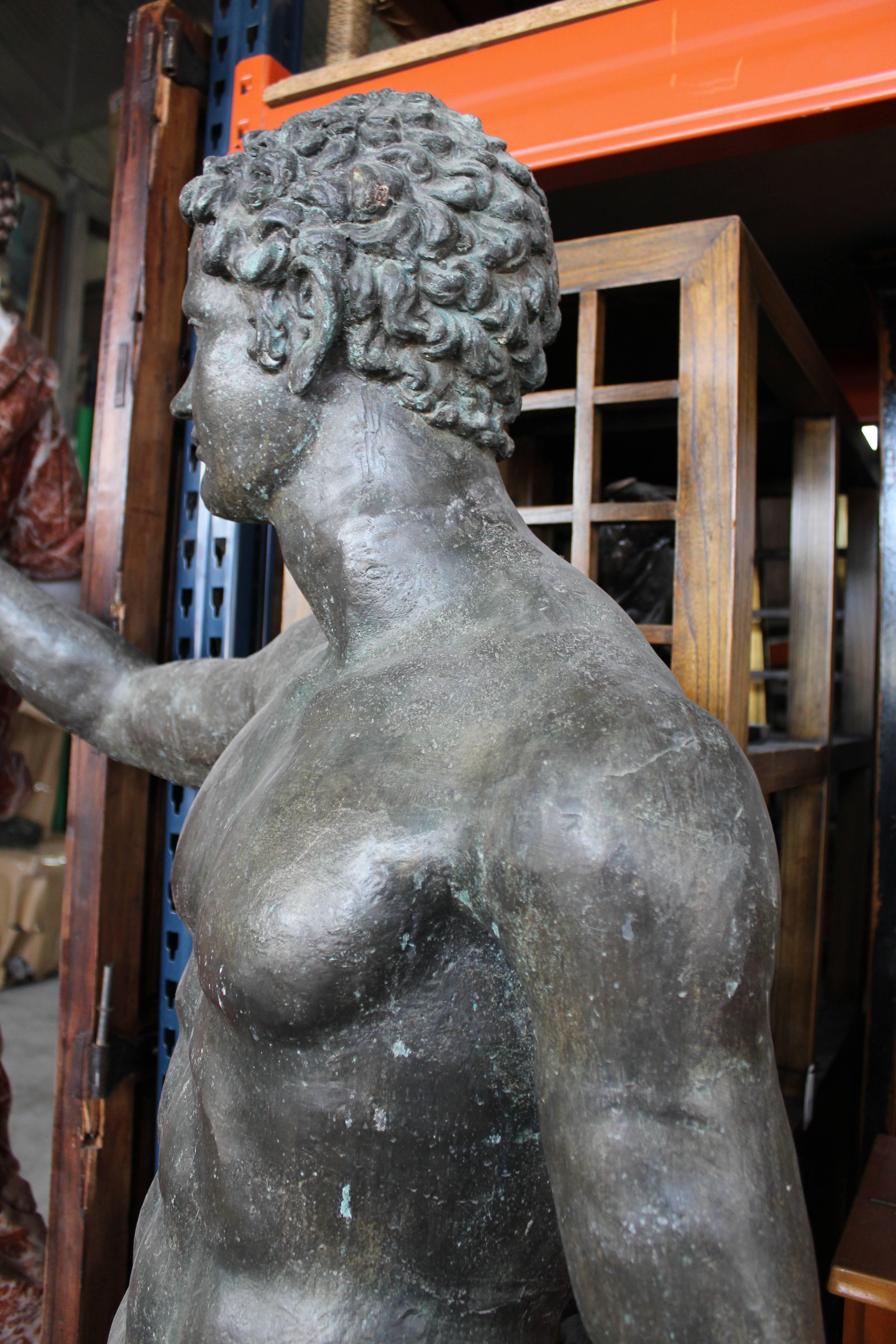 Italian Lifesize Bronze Cast Sculpture of Greek Athlete For Sale