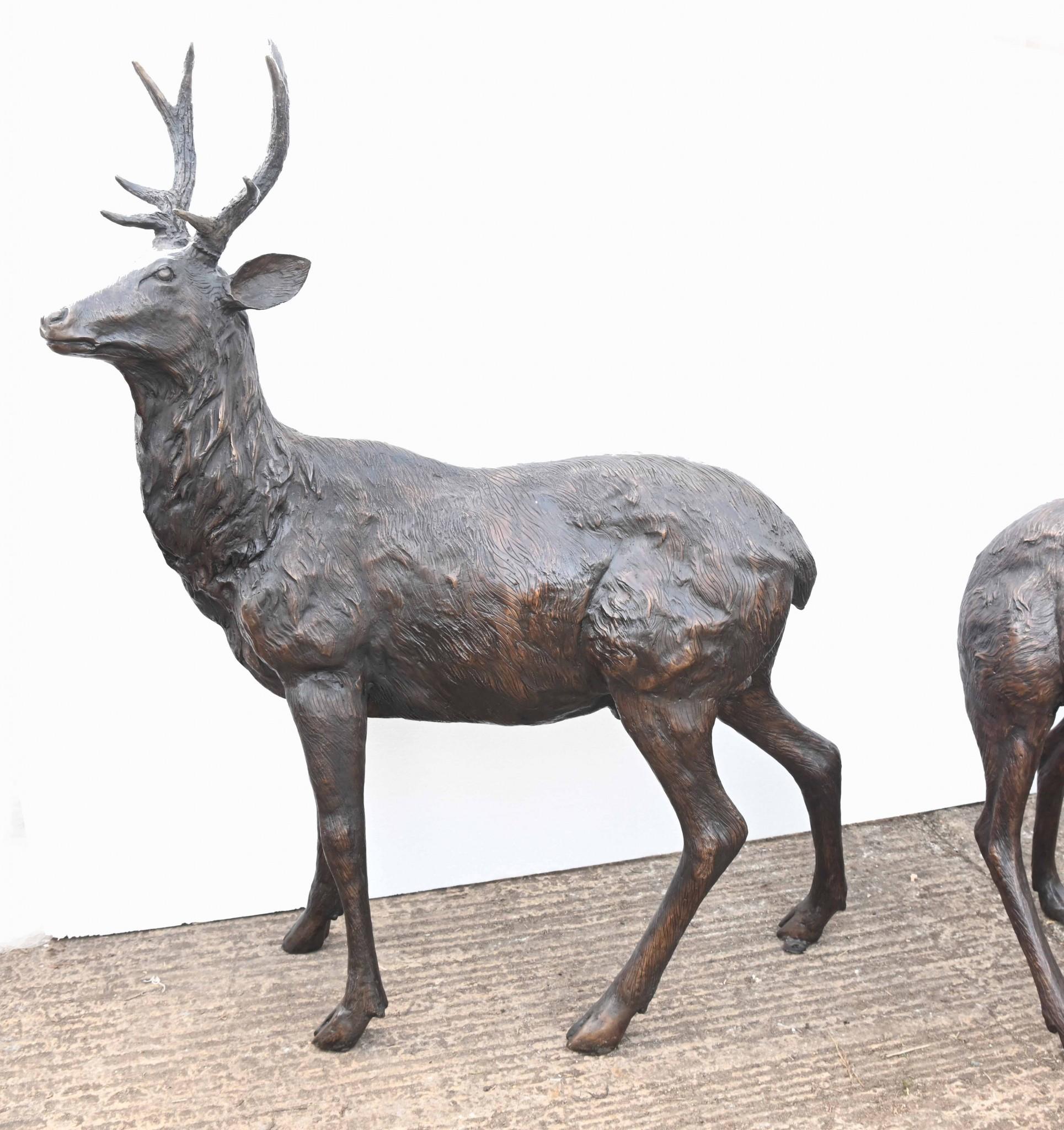 Lifesize Bronze Deer Family Fawn Roe Buck Garden Casting 10