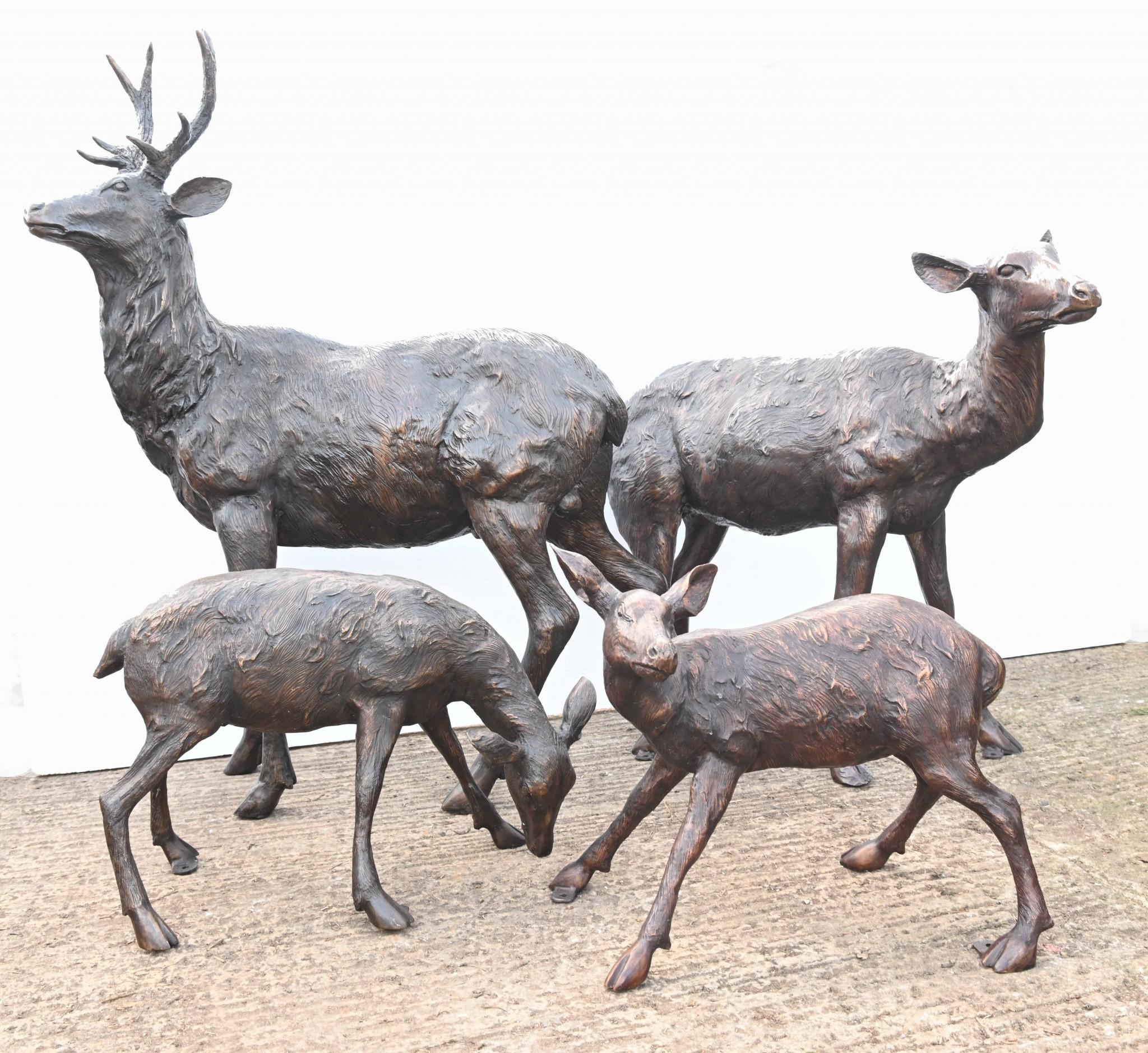Lifesize Bronze Deer Family Fawn Roe Buck Garden Casting 11