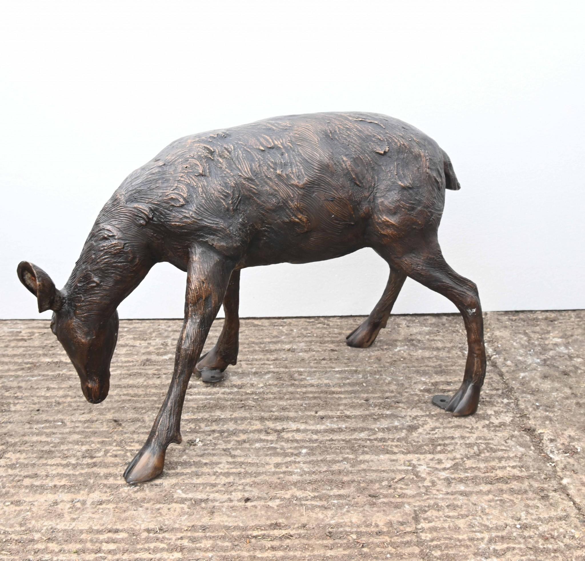 Late 20th Century Lifesize Bronze Deer Family Fawn Roe Buck Garden Casting