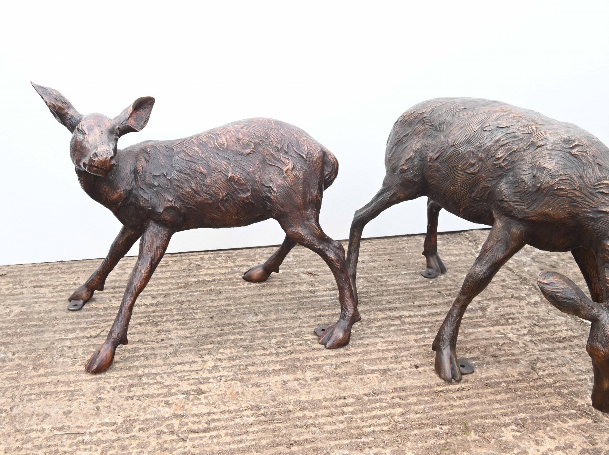 Lifesize Bronze Deer Family Fawn Roe Buck Garden Casting 1