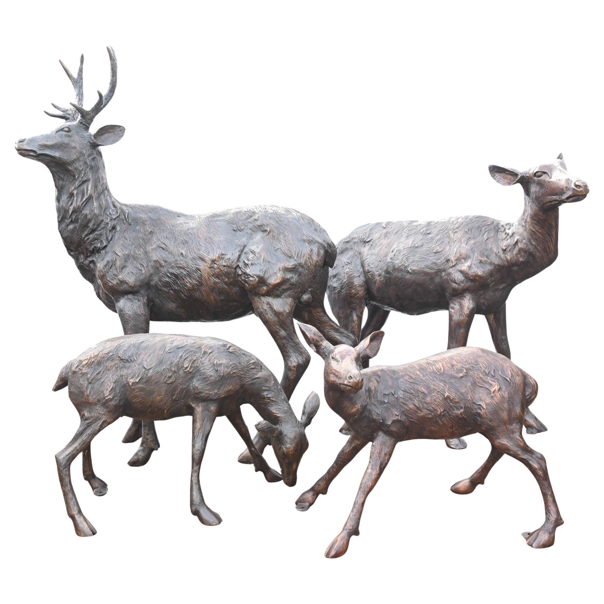 Lifesize Bronze Deer Family Fawn Roe Buck Garden Casting