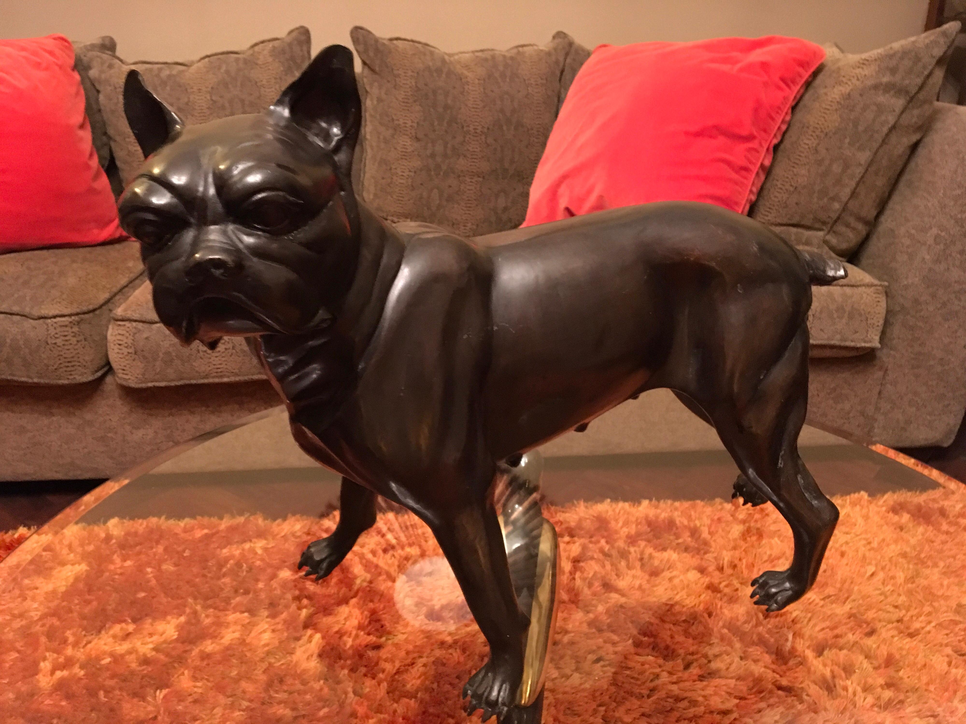 Französische Bulldogge in Lebensgröße aus Bronze, Statue eines Bostoner Terriers 6