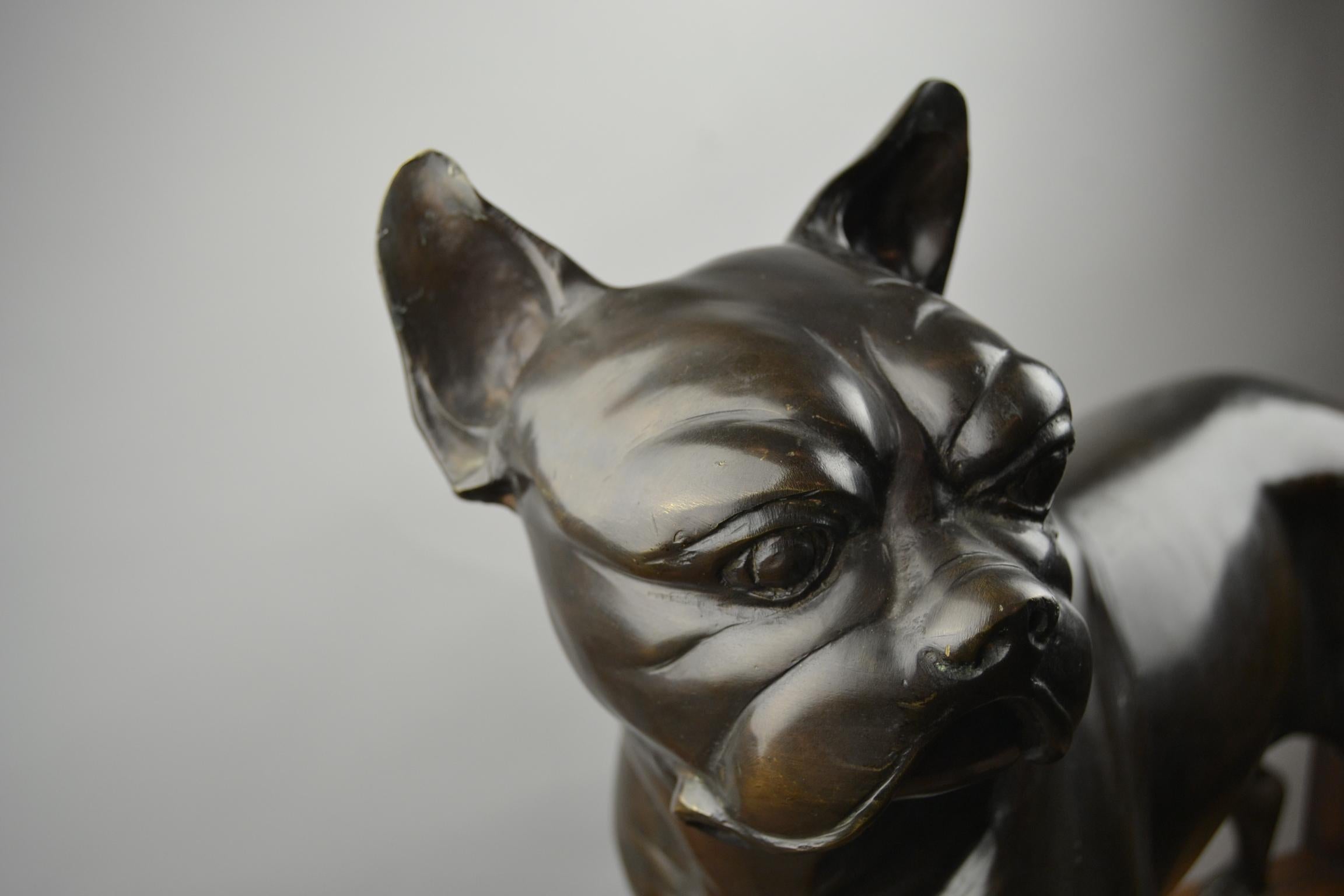 Französische Bulldogge in Lebensgröße aus Bronze, Statue eines Bostoner Terriers 10