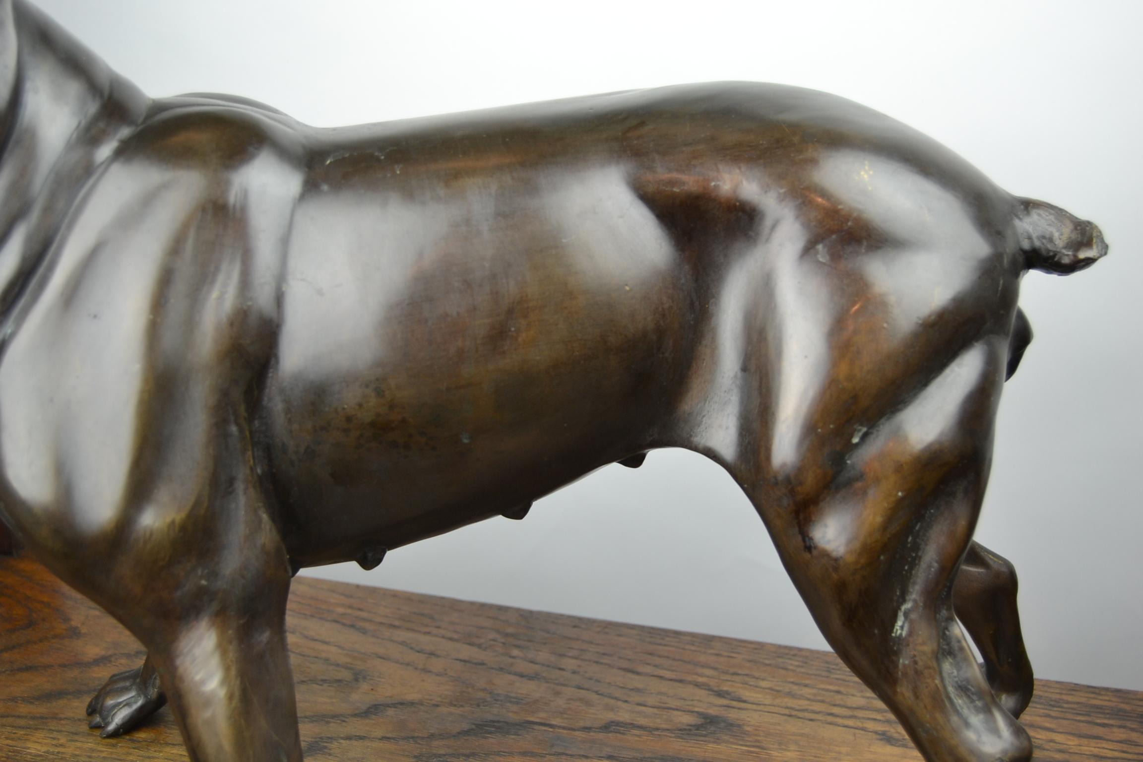 Französische Bulldogge in Lebensgröße aus Bronze, Statue eines Bostoner Terriers 3