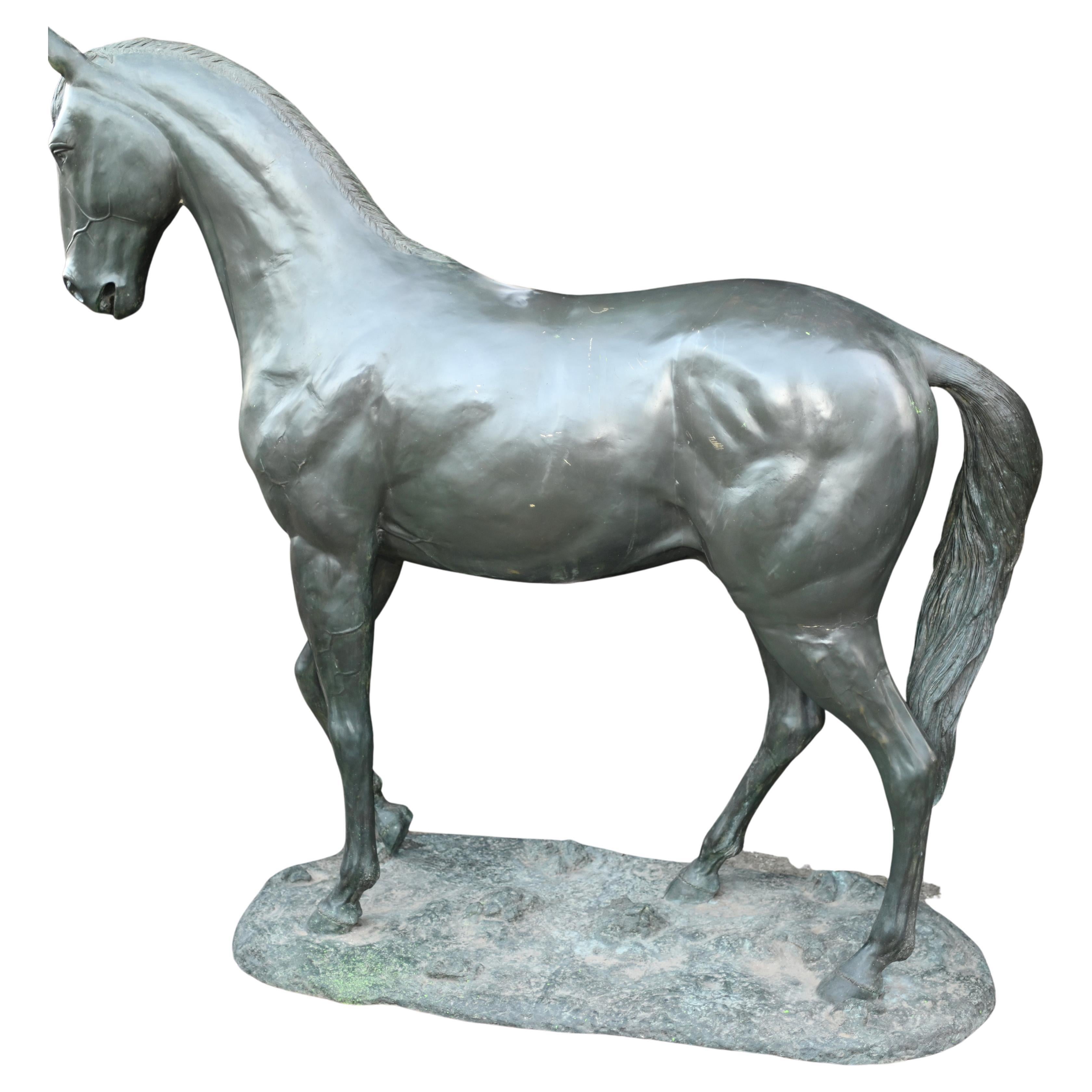 Statue de cheval grandeur nature en bronze, sculpture de jardin équestre