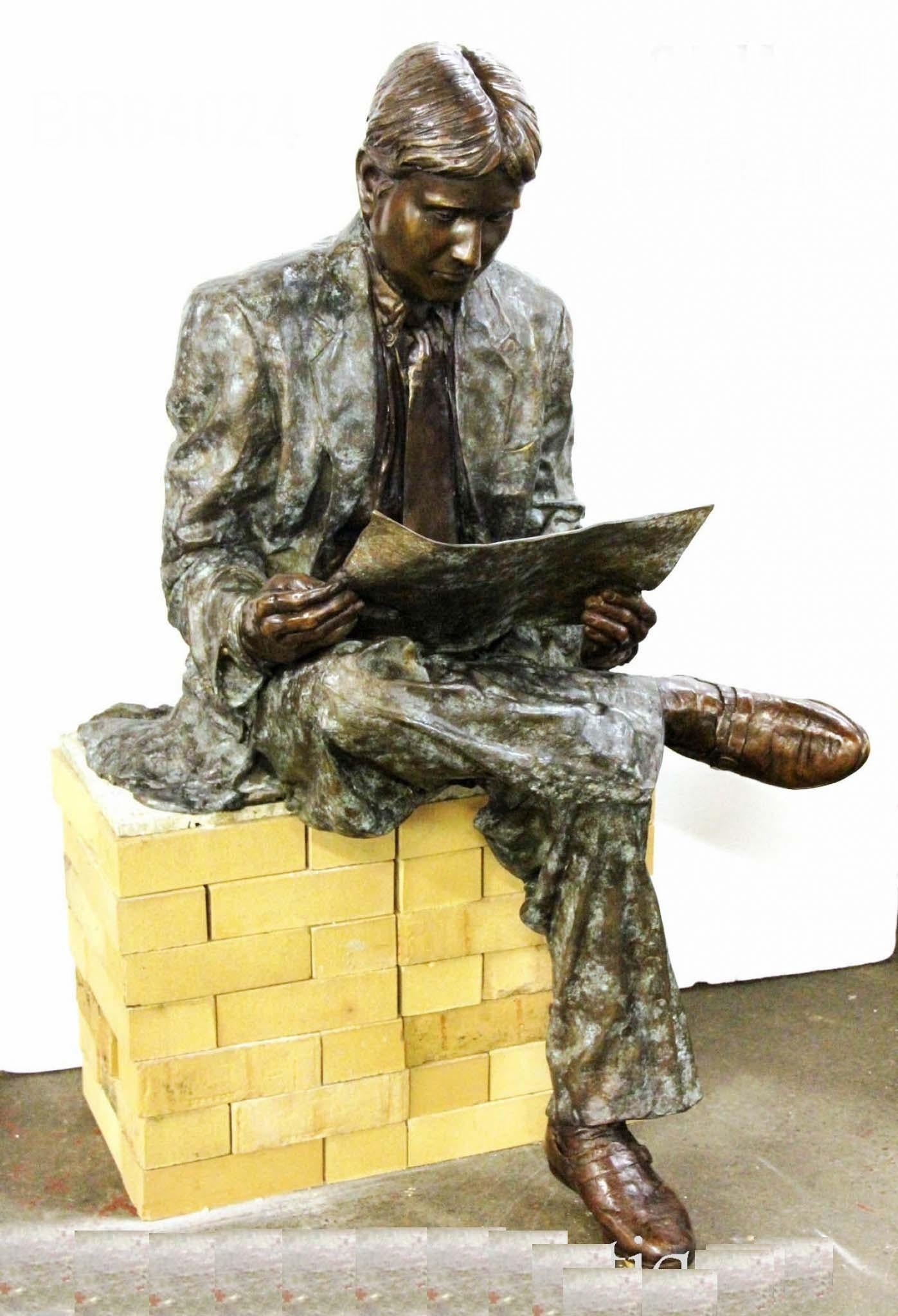 Quirky large bronze casting of a 1930s style Oxford University student
Just over four feet tall - 125  CM - so good size
Of course being bronze this can live outside with no fear of rusting
Quirky collectors piece
Note if you would like to view in
