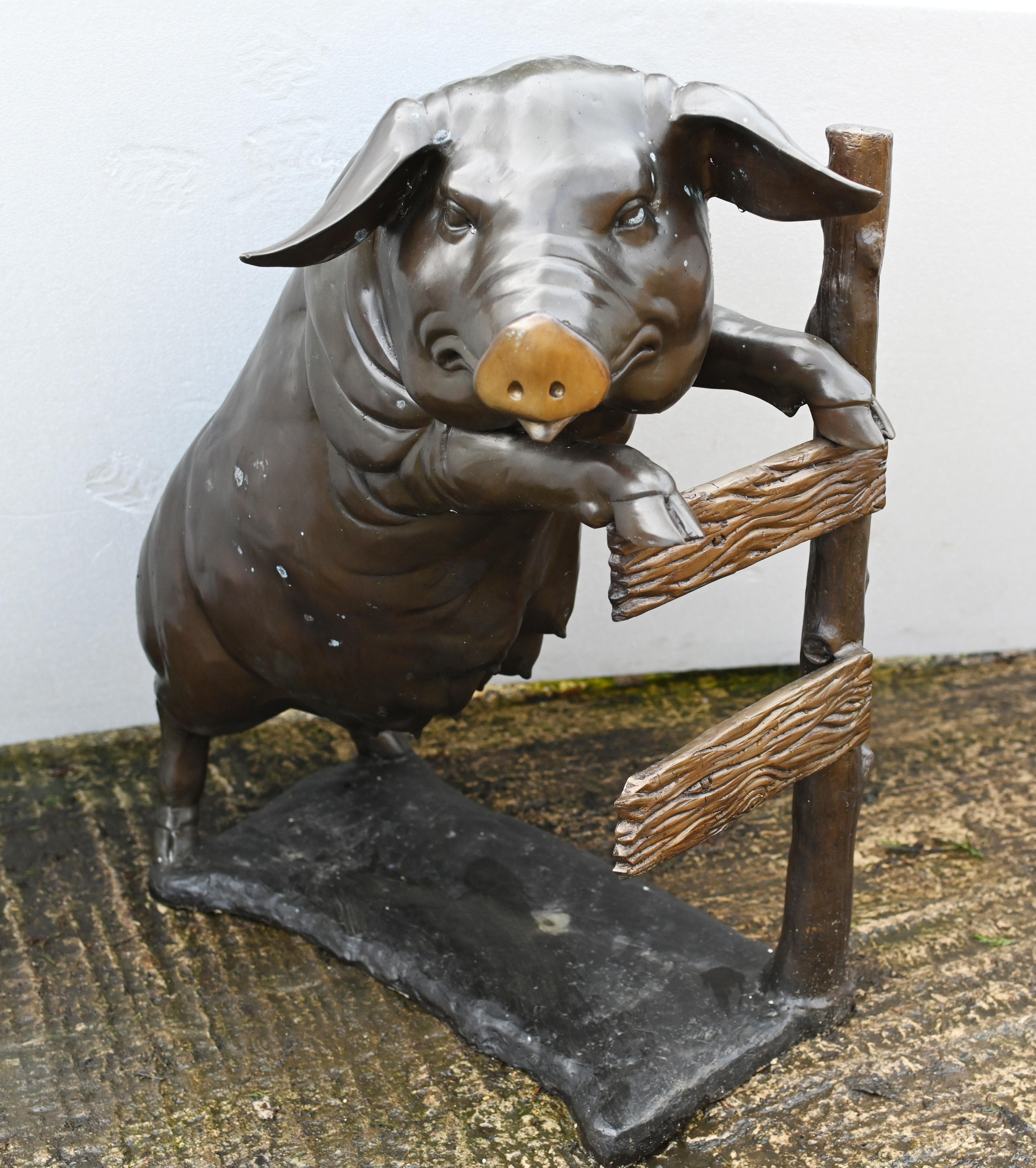 Lifesize Bronze Pig Statue Watching Sow Garden Art For Sale 1