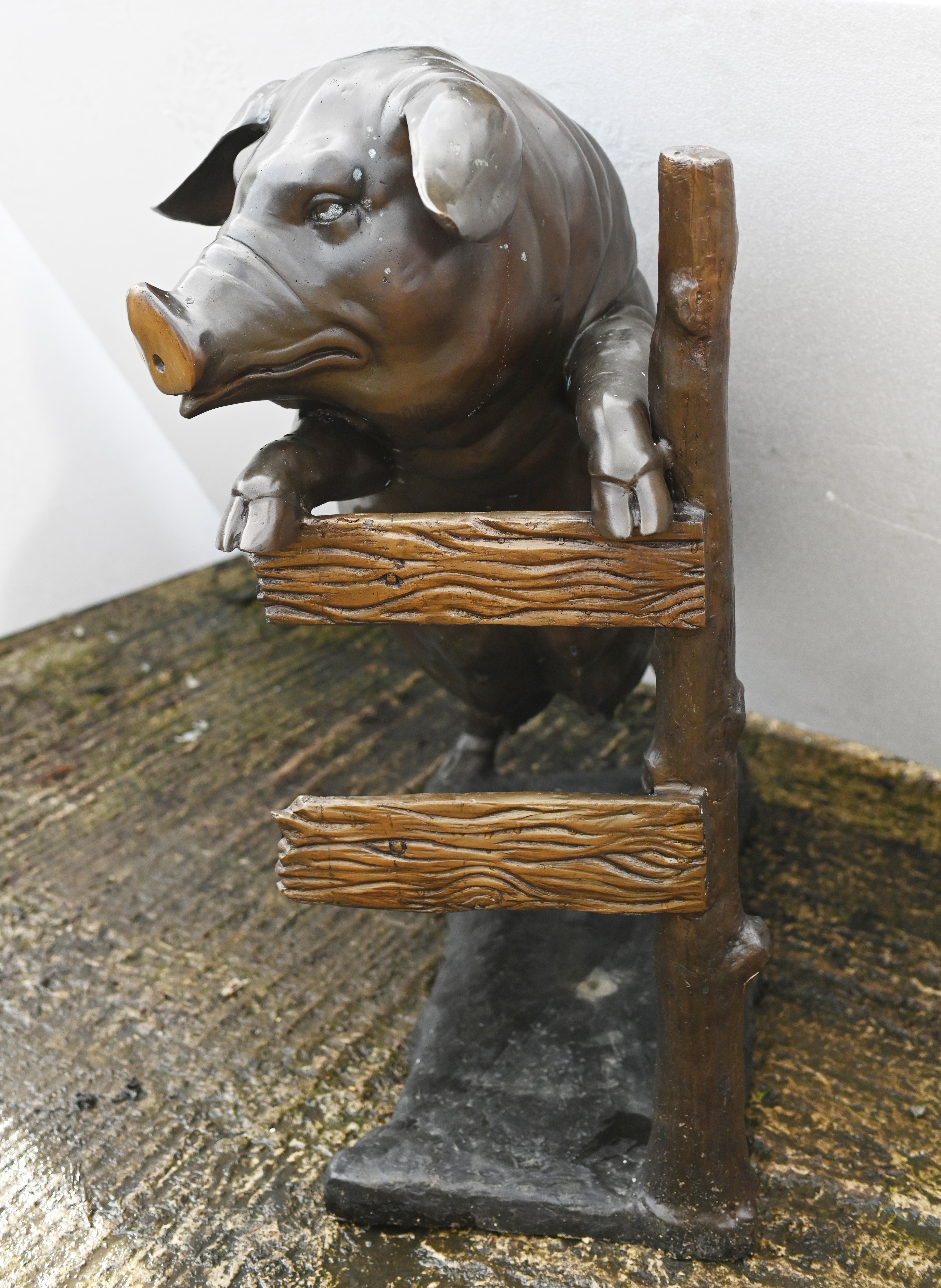 Lifesize Bronze Pig Statue Watching Sow Garden Art For Sale 2