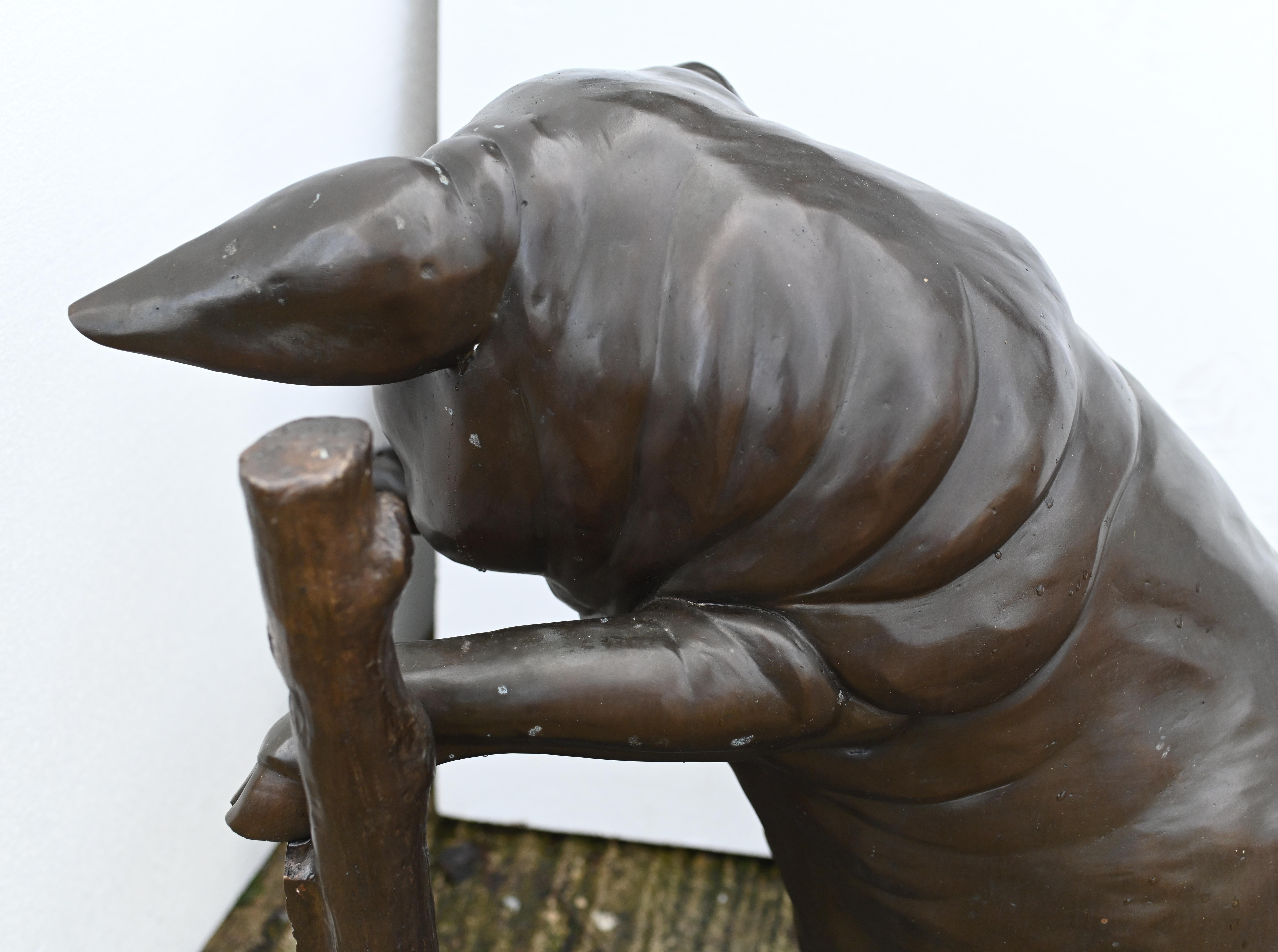 Lifesize Bronze Pig Statue Watching Sow Garden Art 4