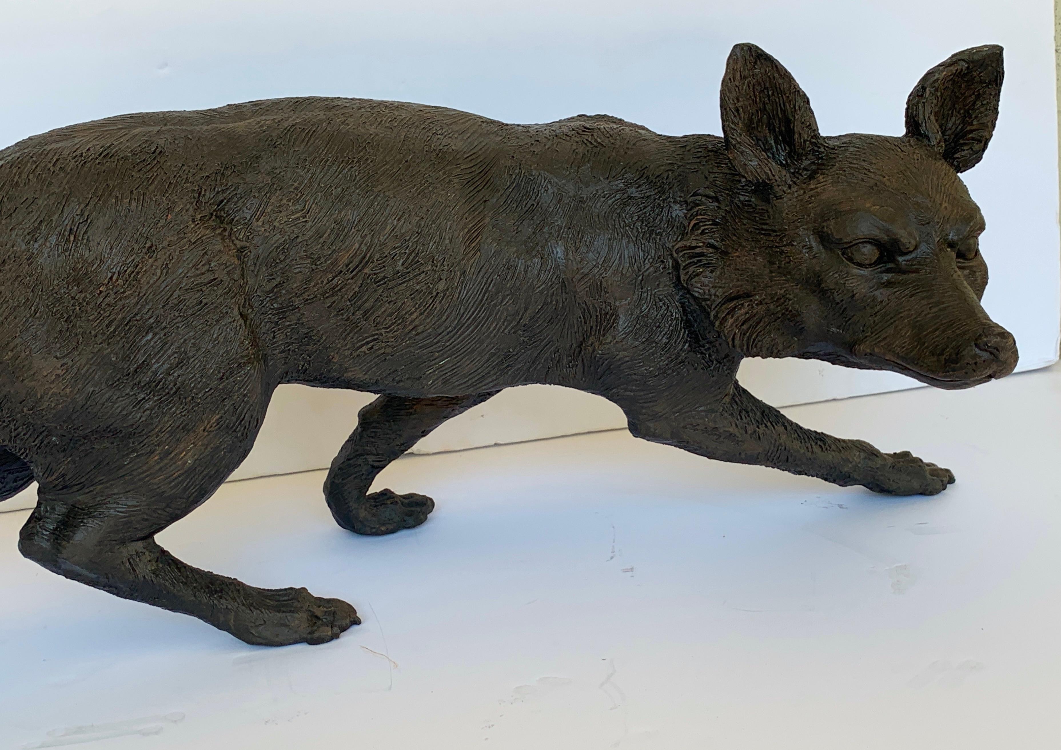 French Life-Size Bronze Sculpture of a Walking Fox, Foundry Marked and Artist Signed